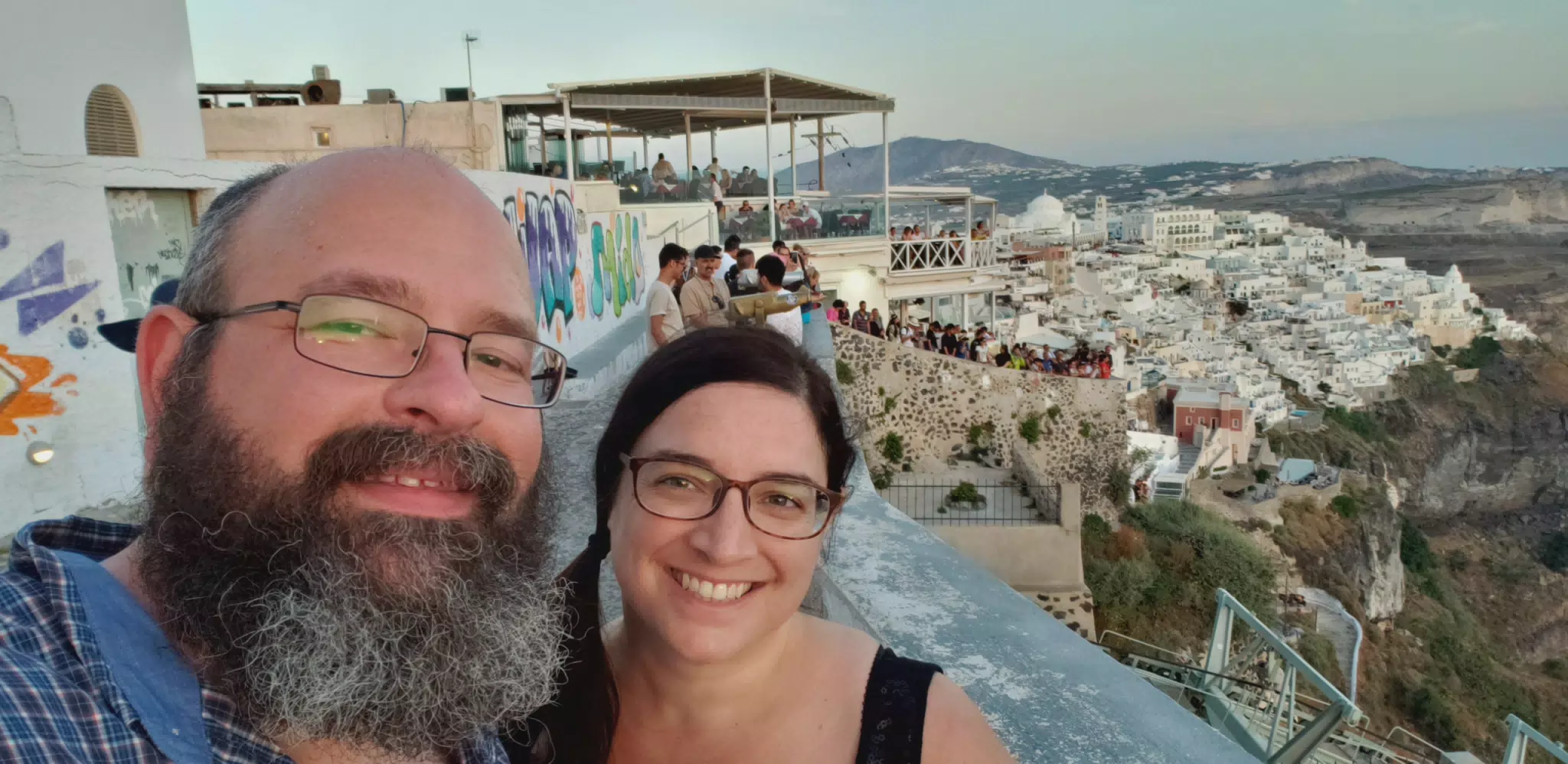 Scott and Dominica in Thira, Santorini