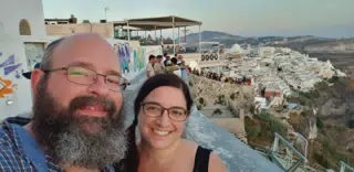 Scott and Dominica in Thira, Santorini