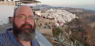 Scott in Thira, Santorini