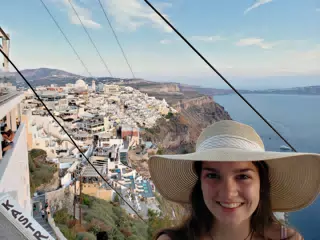 Emily in Thira, Santorini