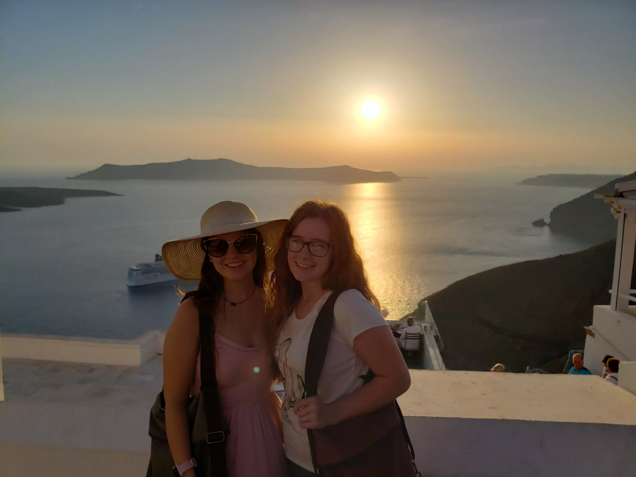 Sunset on Santorini with Emily and Madeline