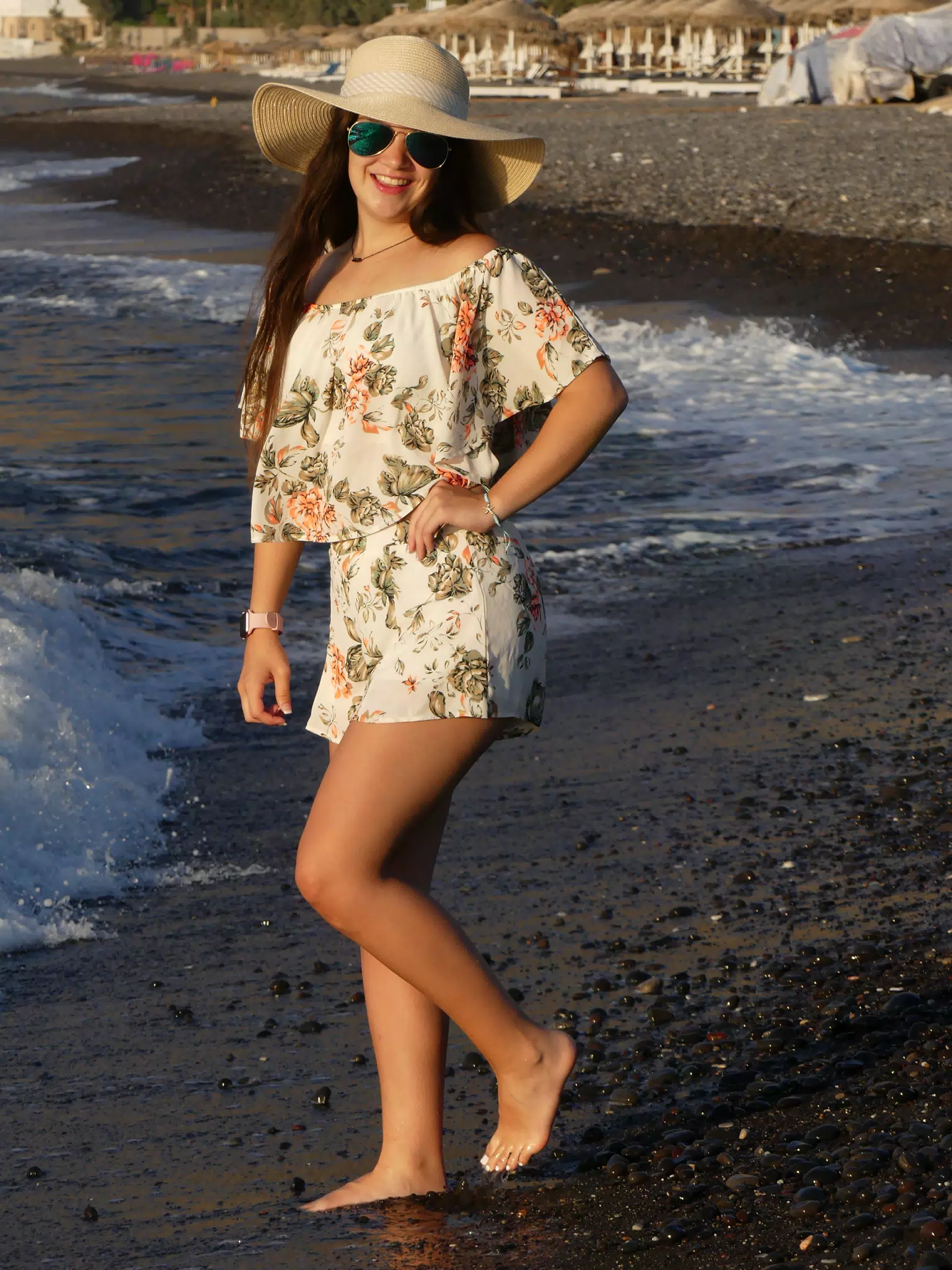 Emily Posing on Santorini Beach