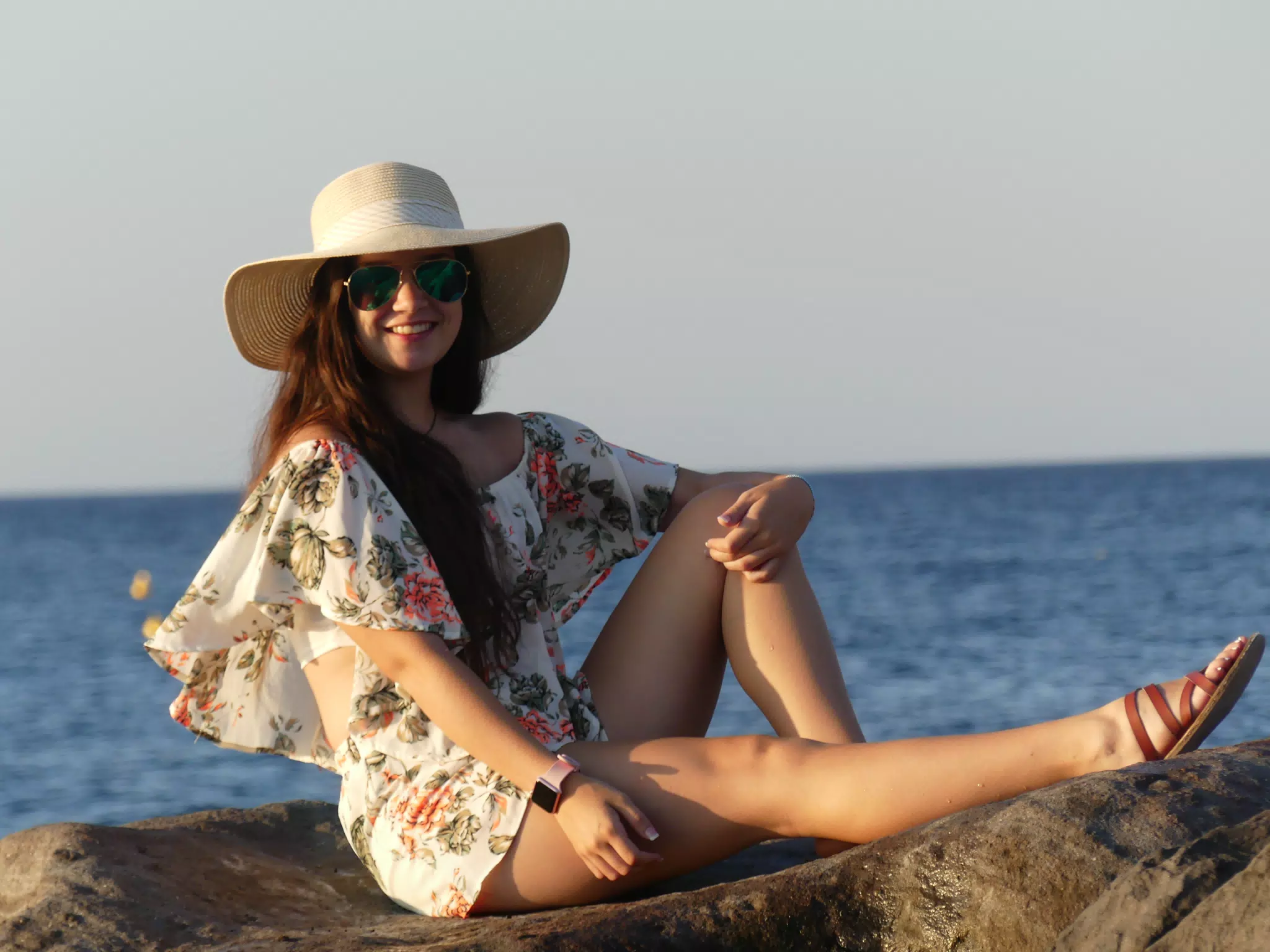 Emily Grice on the Beach Rocks at Santorini