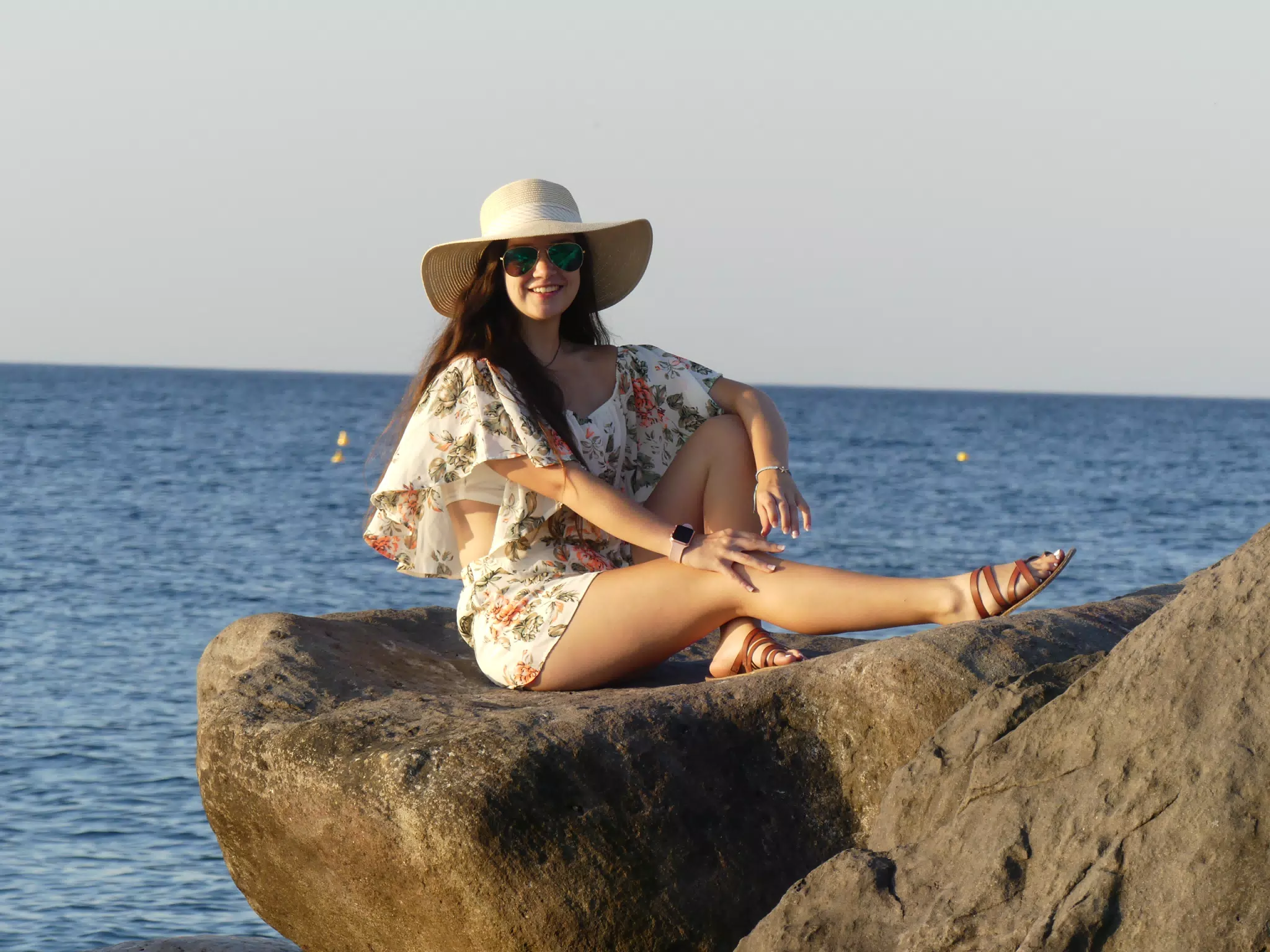 Emily Posing on the Beach on Santorini at Kamari in the Sunrise