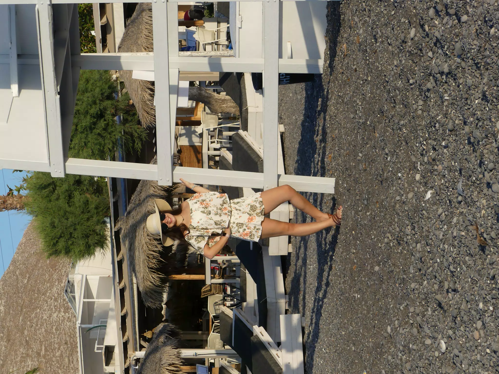 Emily by Lifeguard Tower on Santorini