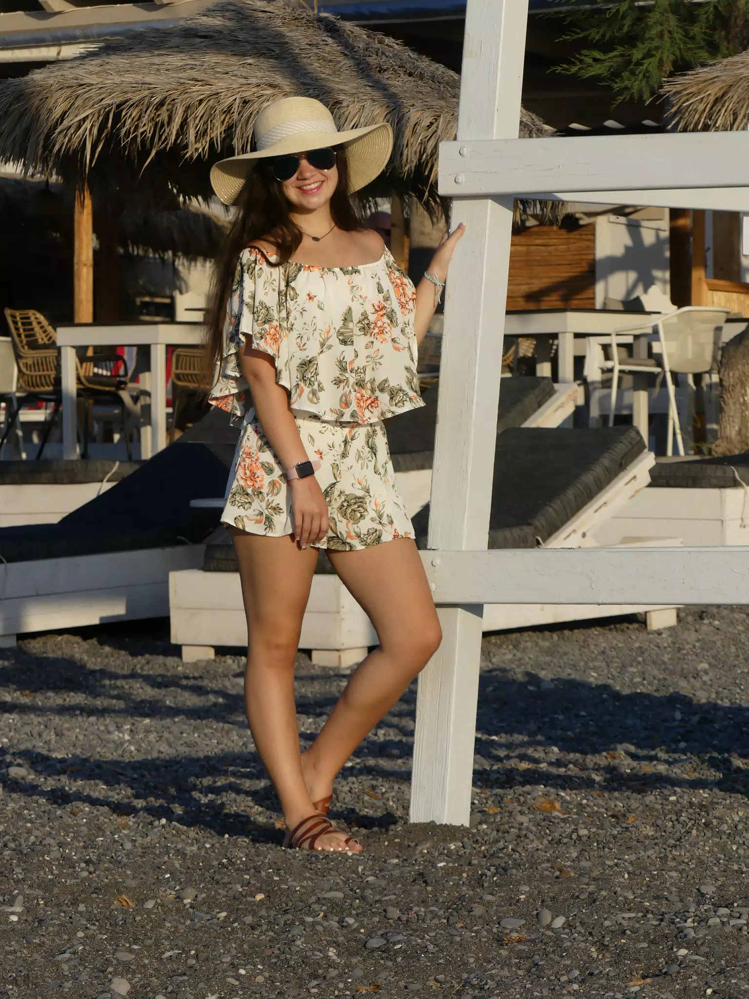 Girl by Life Guard Tower on Santorini