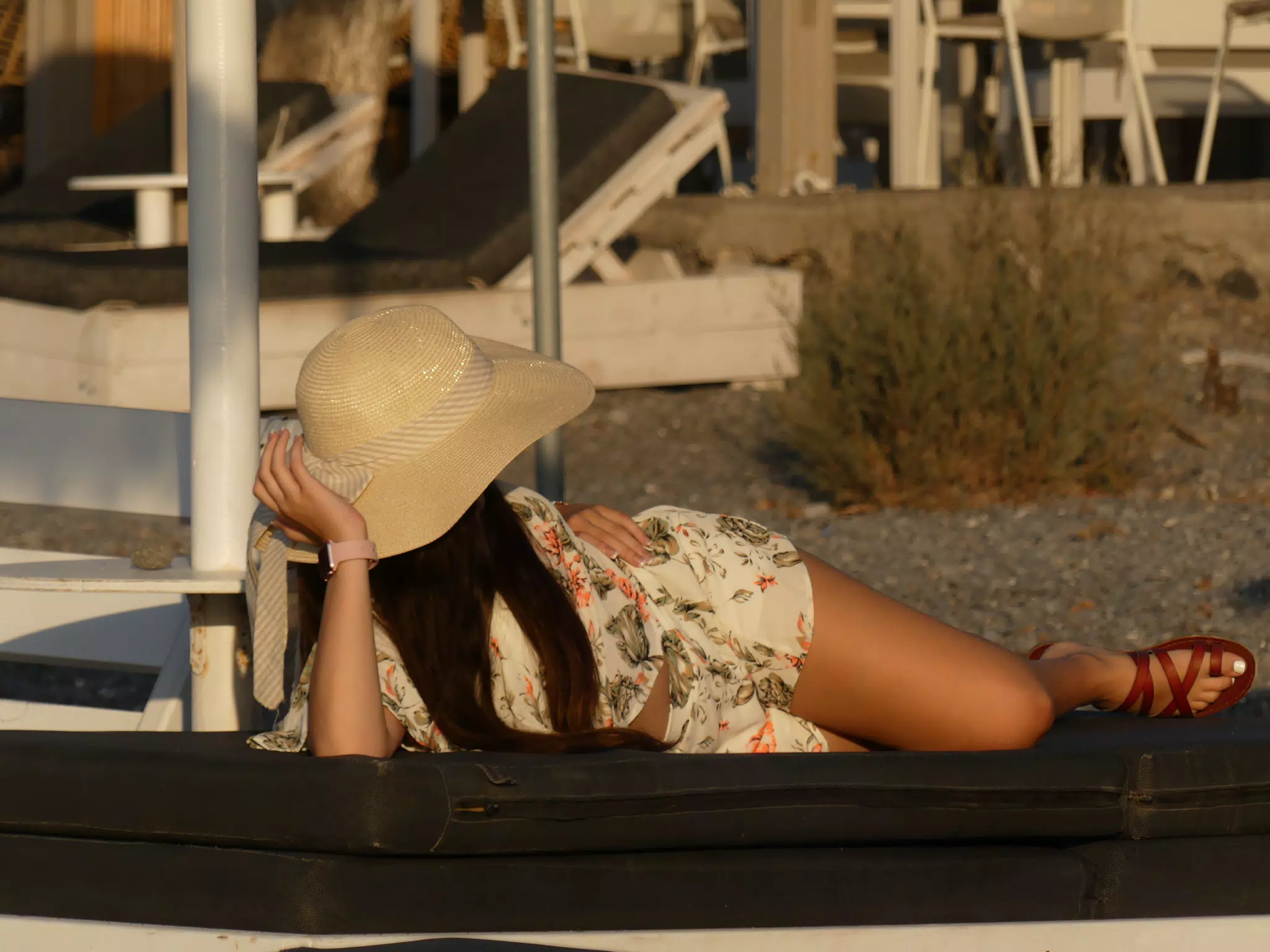 Girl Looking Away on Beach Lounge Chair
