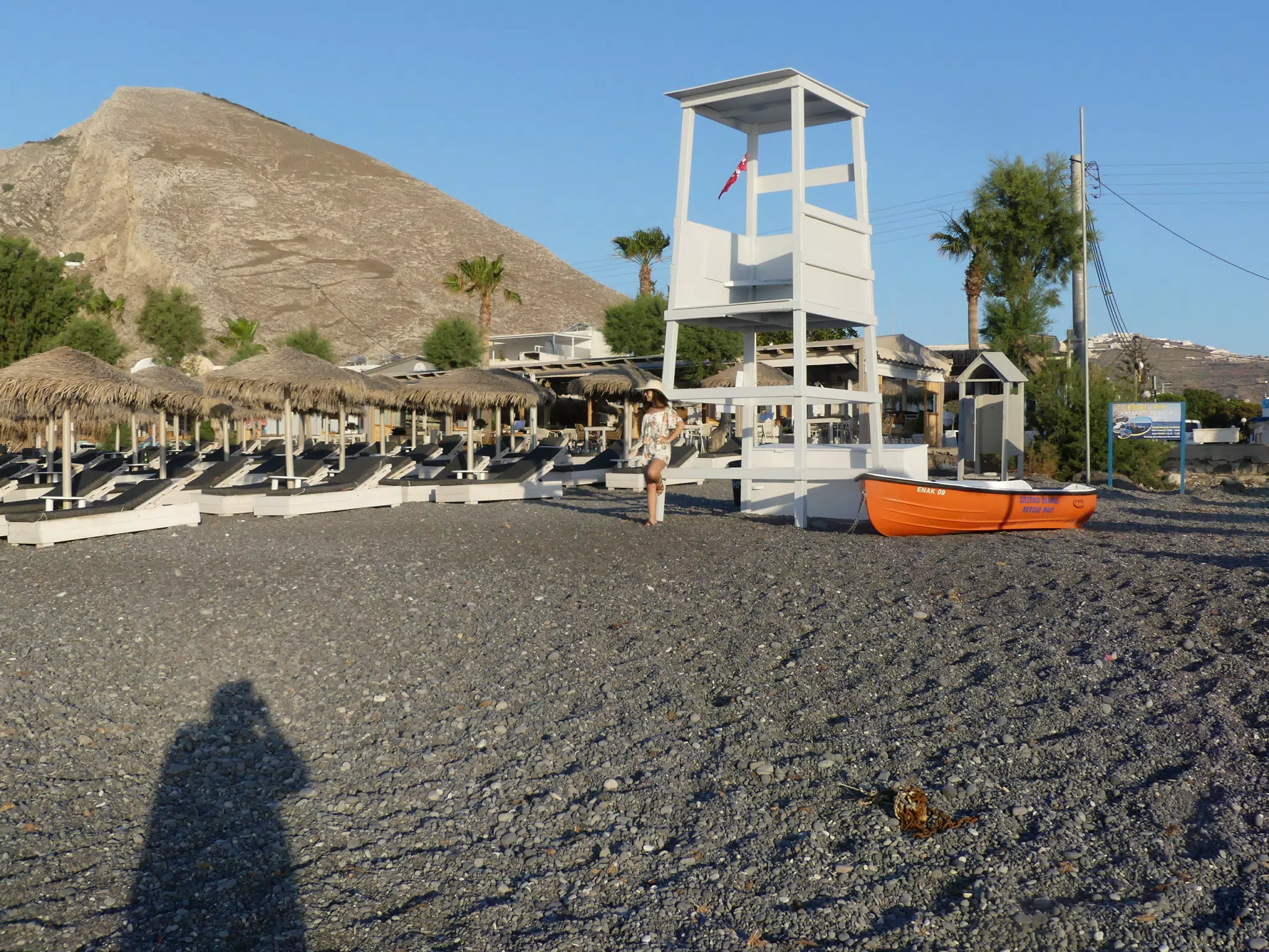 Emily at Lifeguard Station on Santorini