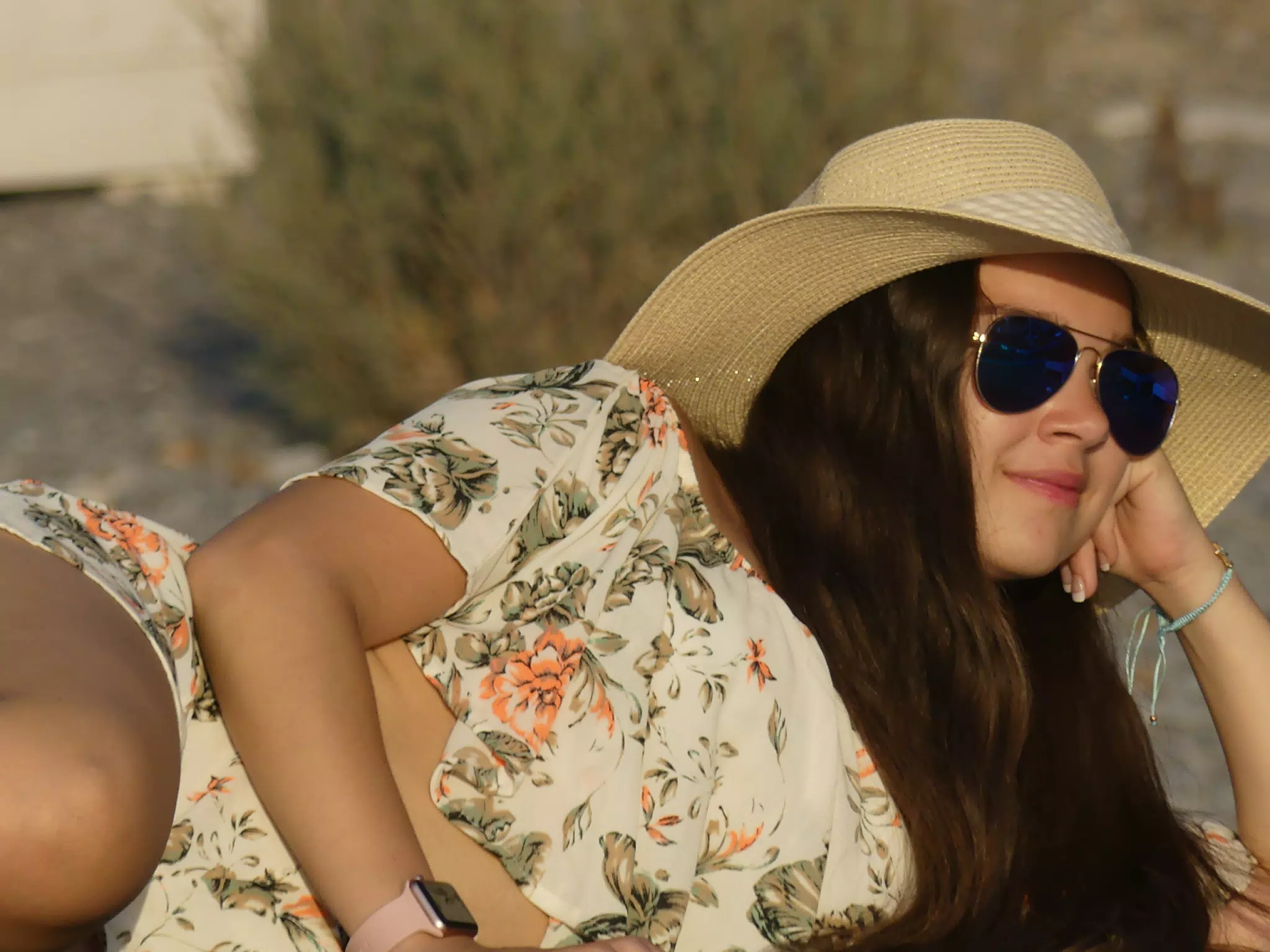Emily Lounging on Santorini Beach