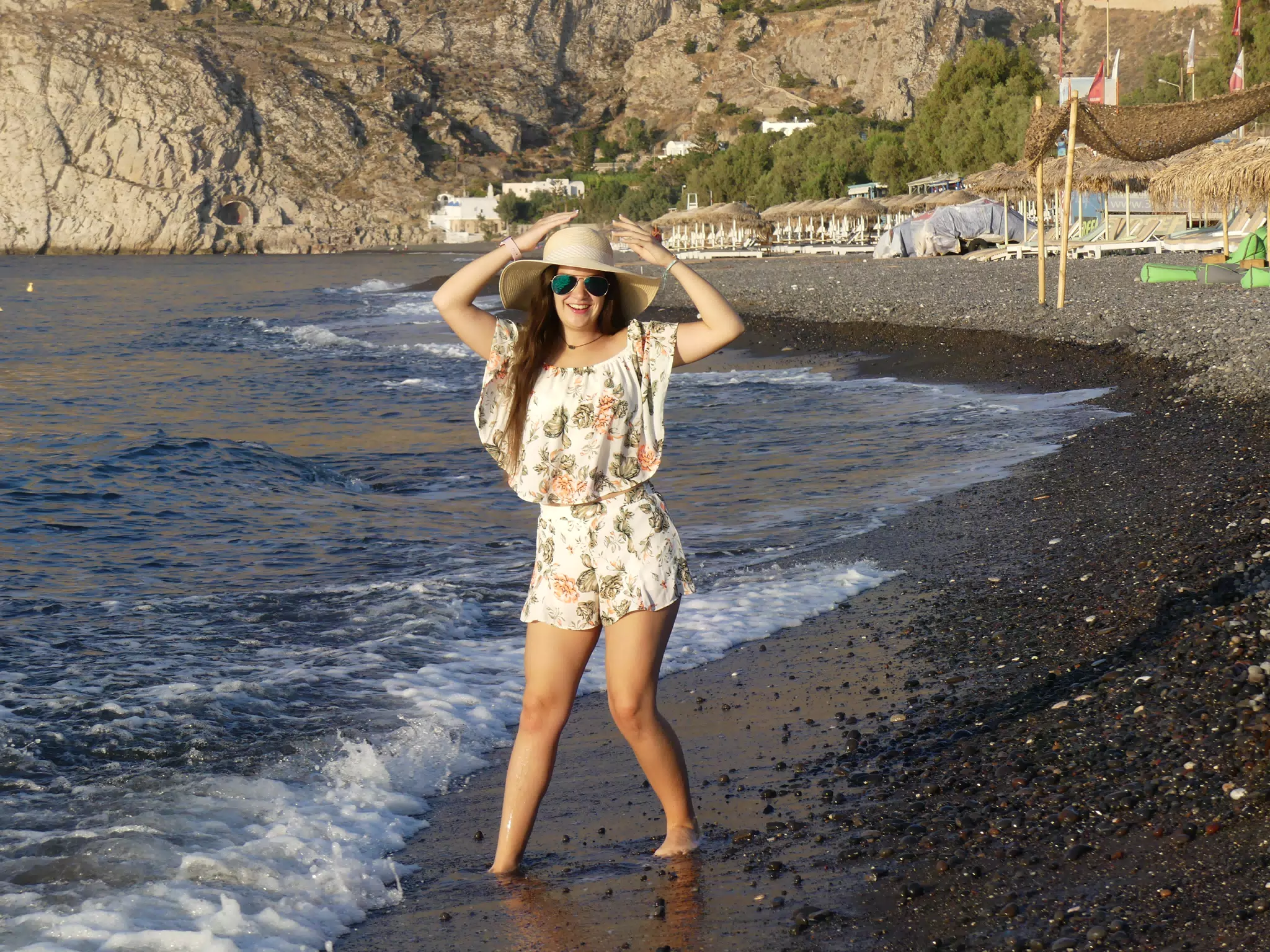 Emily on the Beach on Santorini