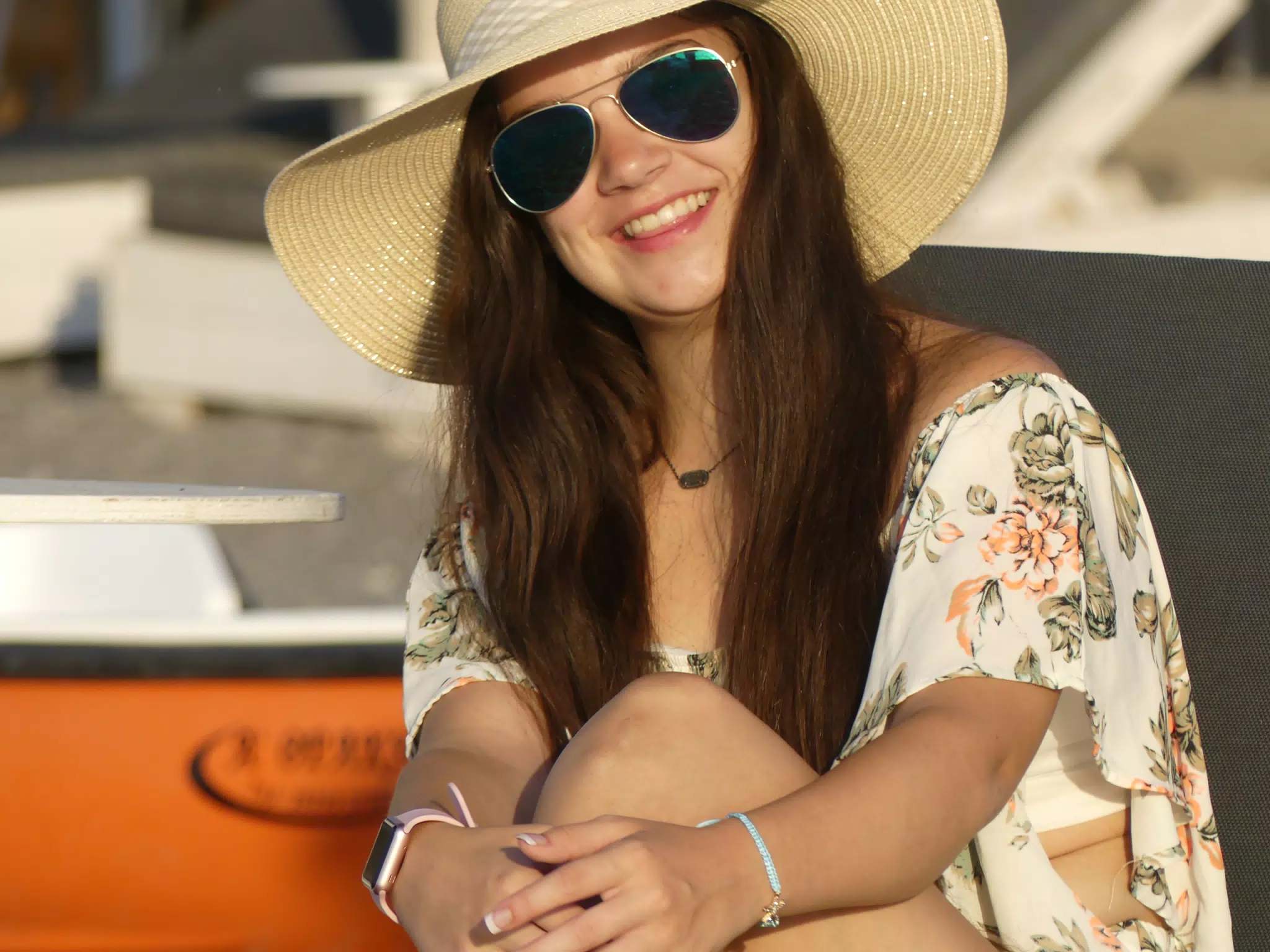 Emily on Beach on Santorini