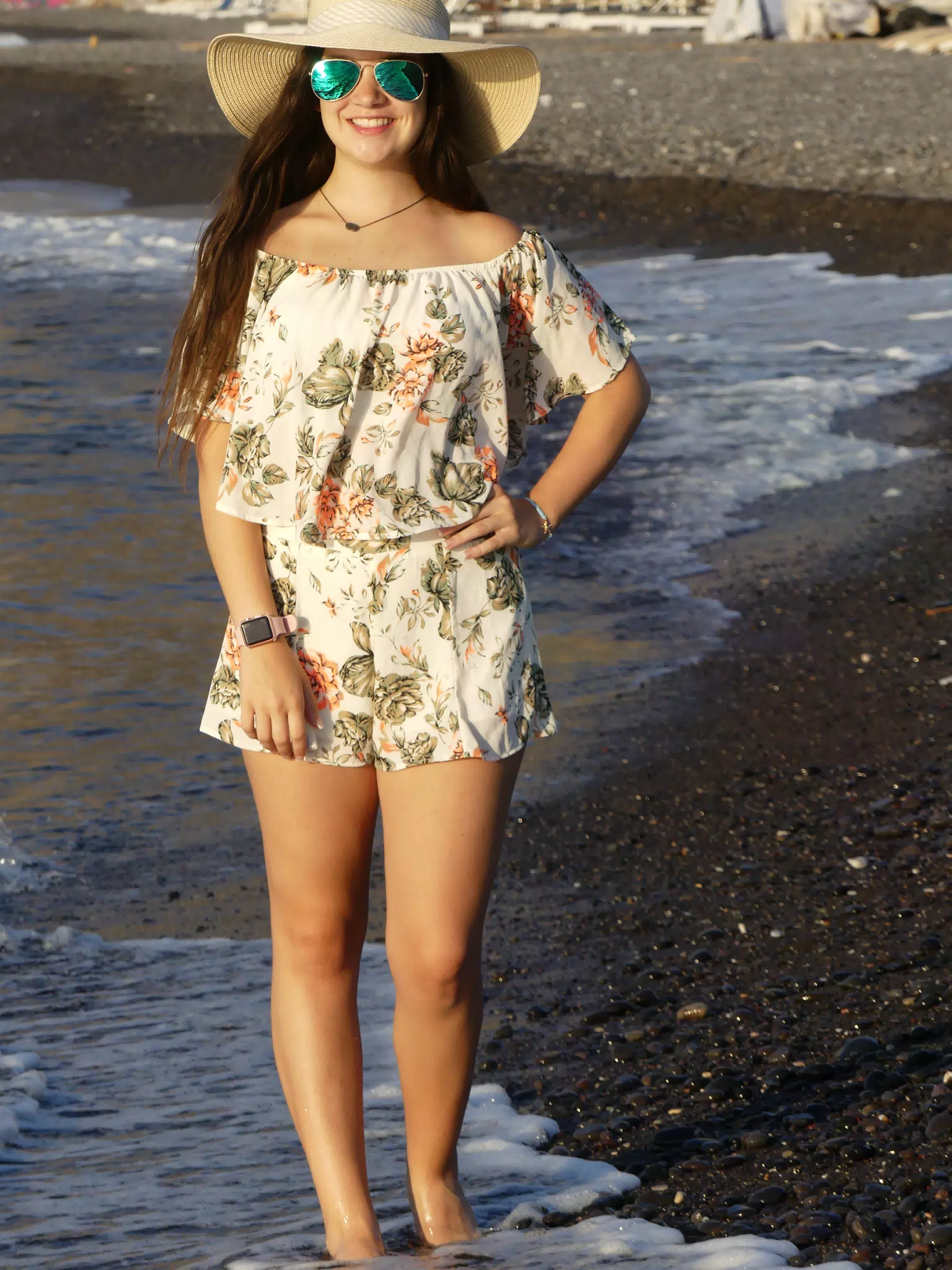 Girl Posing on Santorini Beach