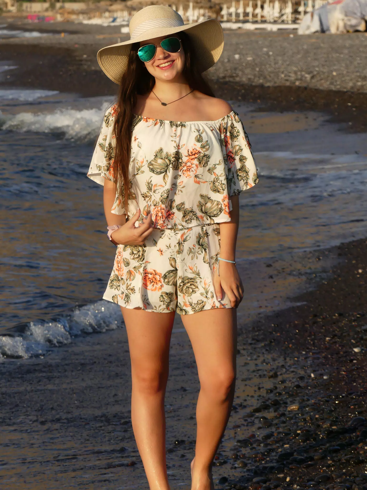 Girl on Beach in Santorini