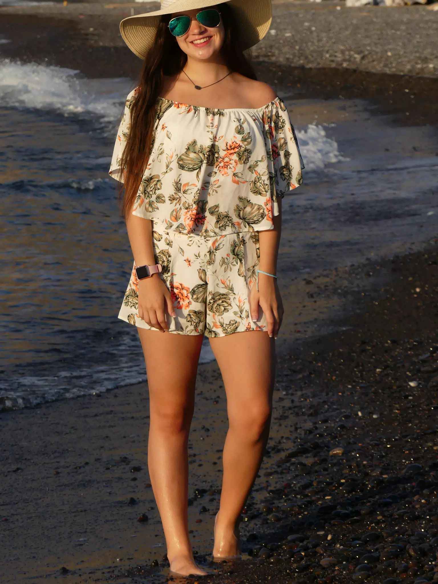 Girl in Hat on Kamari Beach, Santorini
