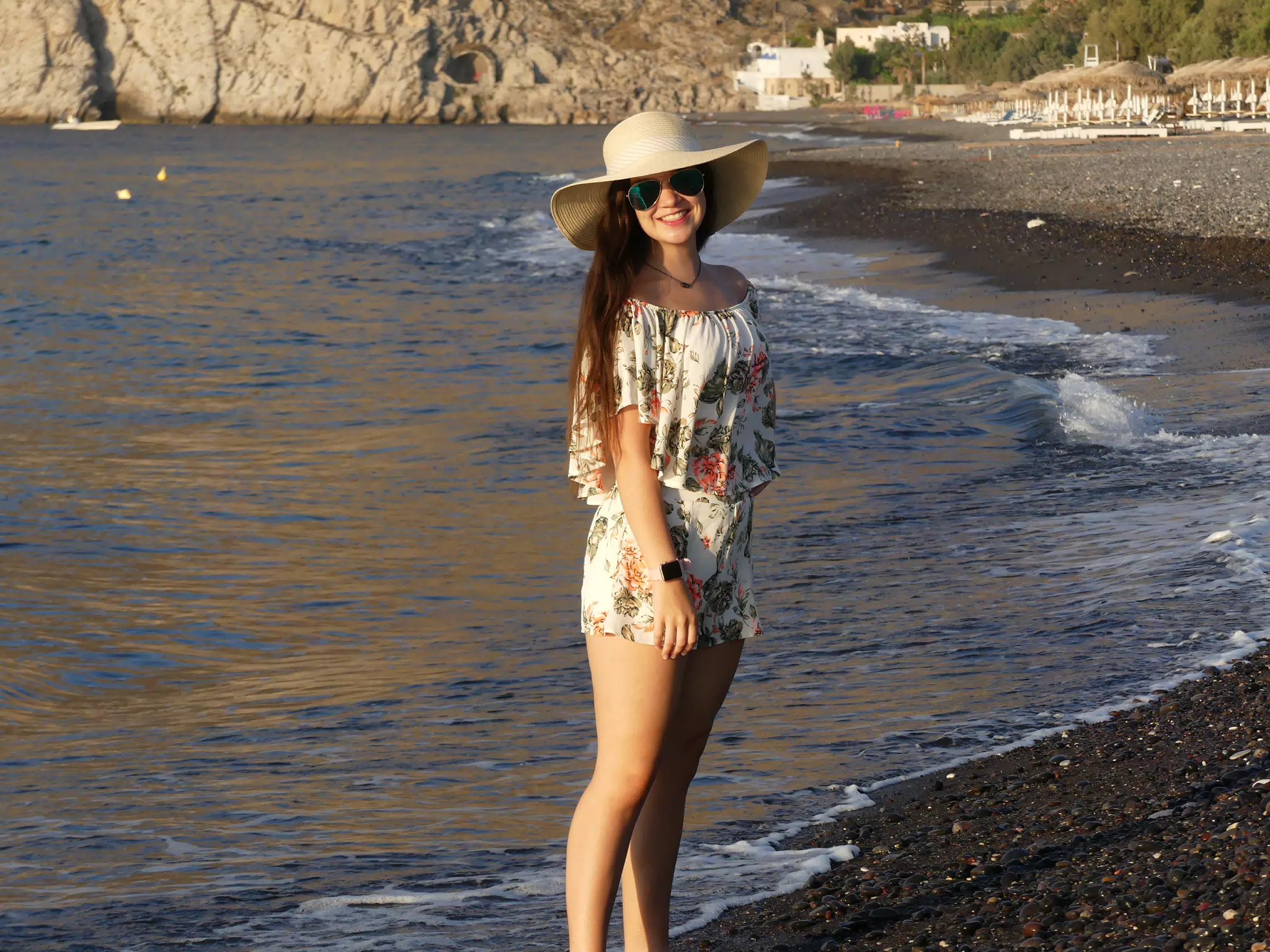 Emily on the Beach on Kamari, Santorini