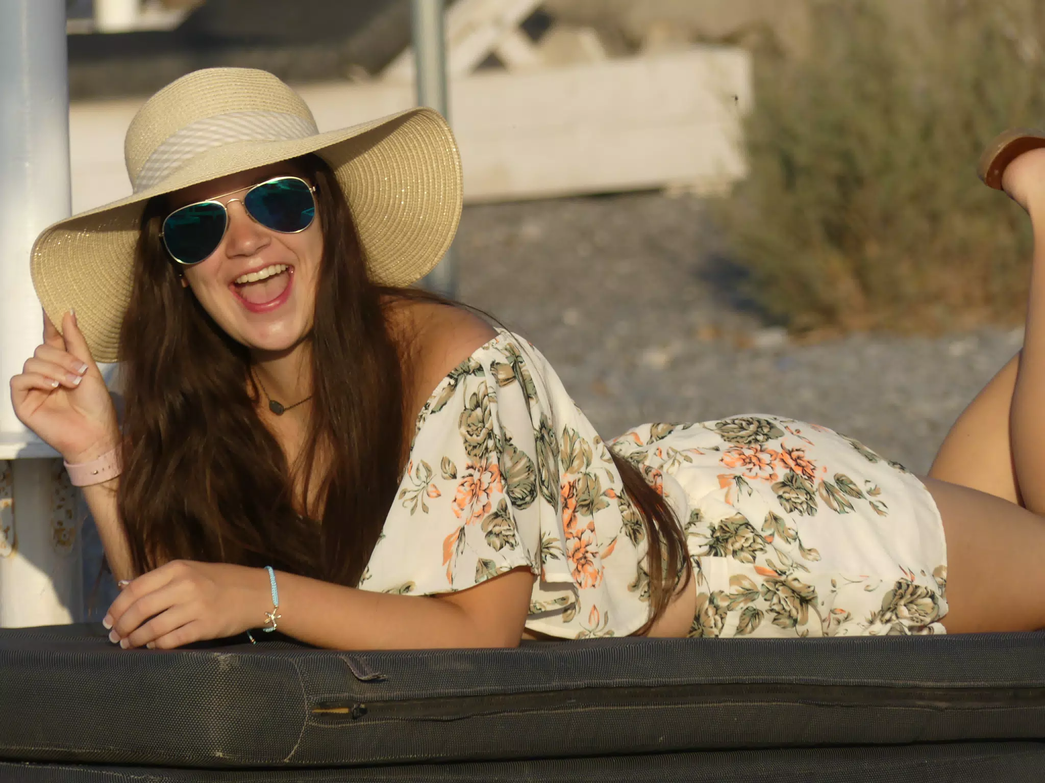 Emily Laying on Santorini Beach