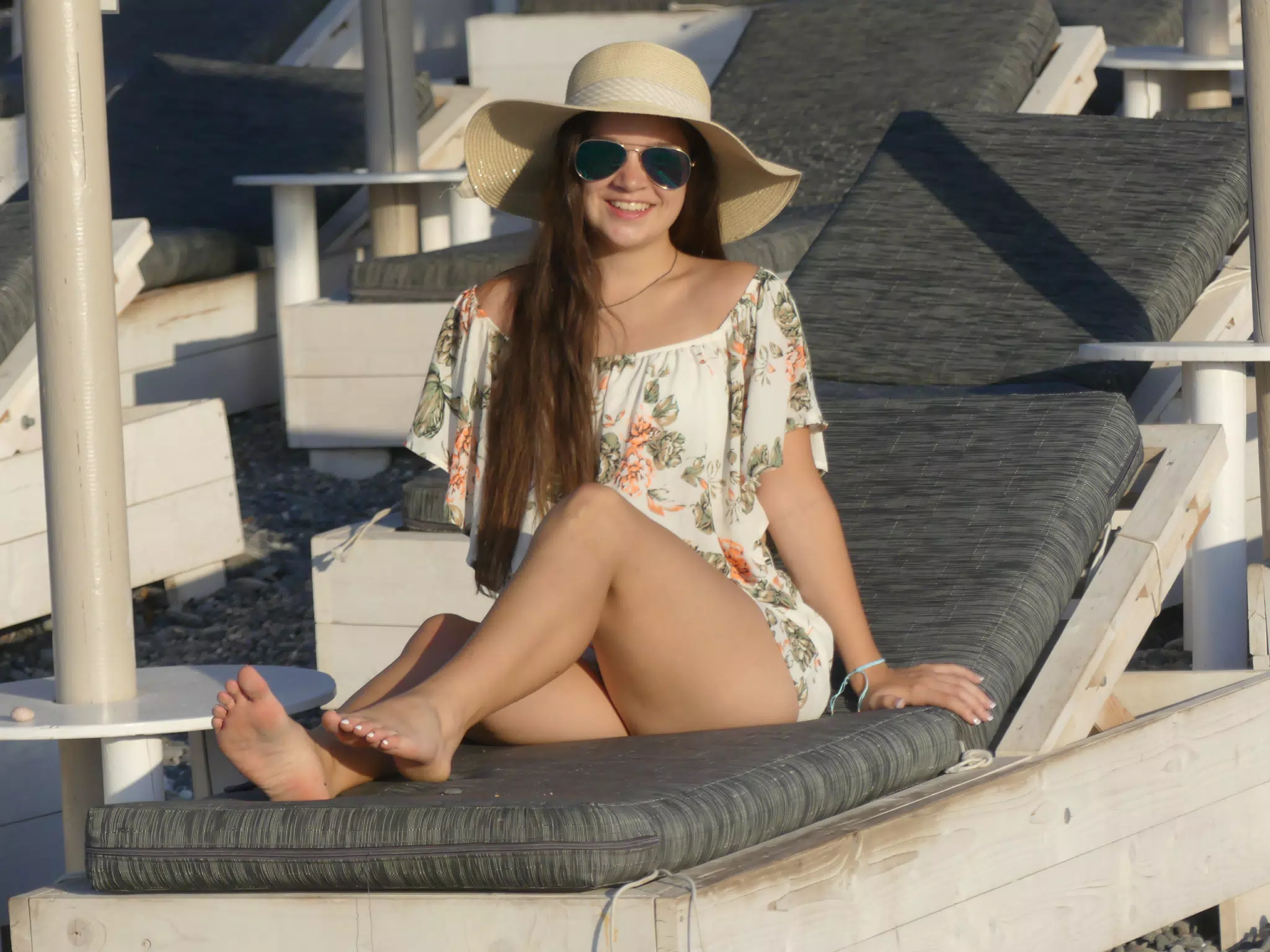 Emily on Beach Chair on Santorini