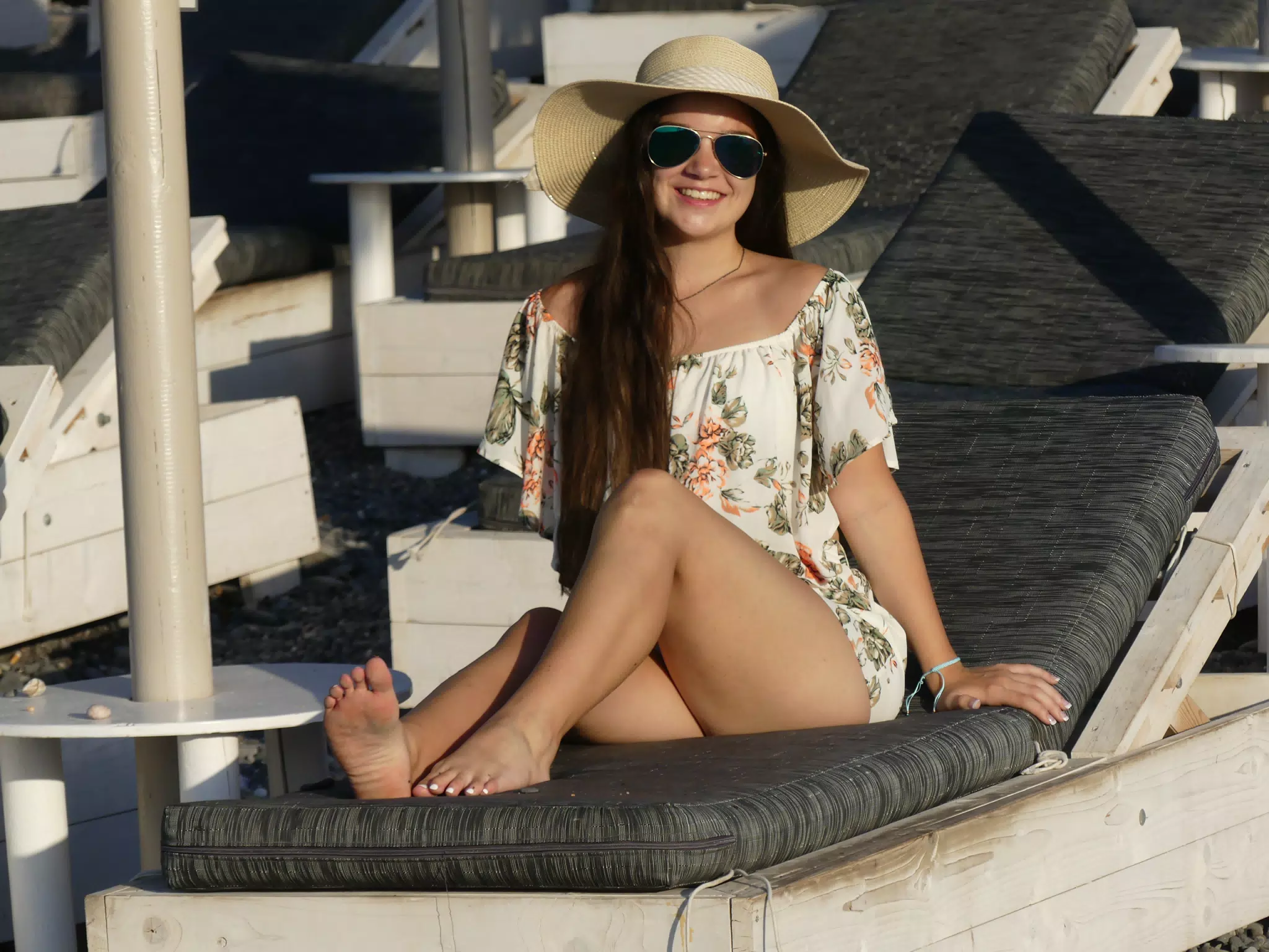 Girl on Santorini Beach Chair