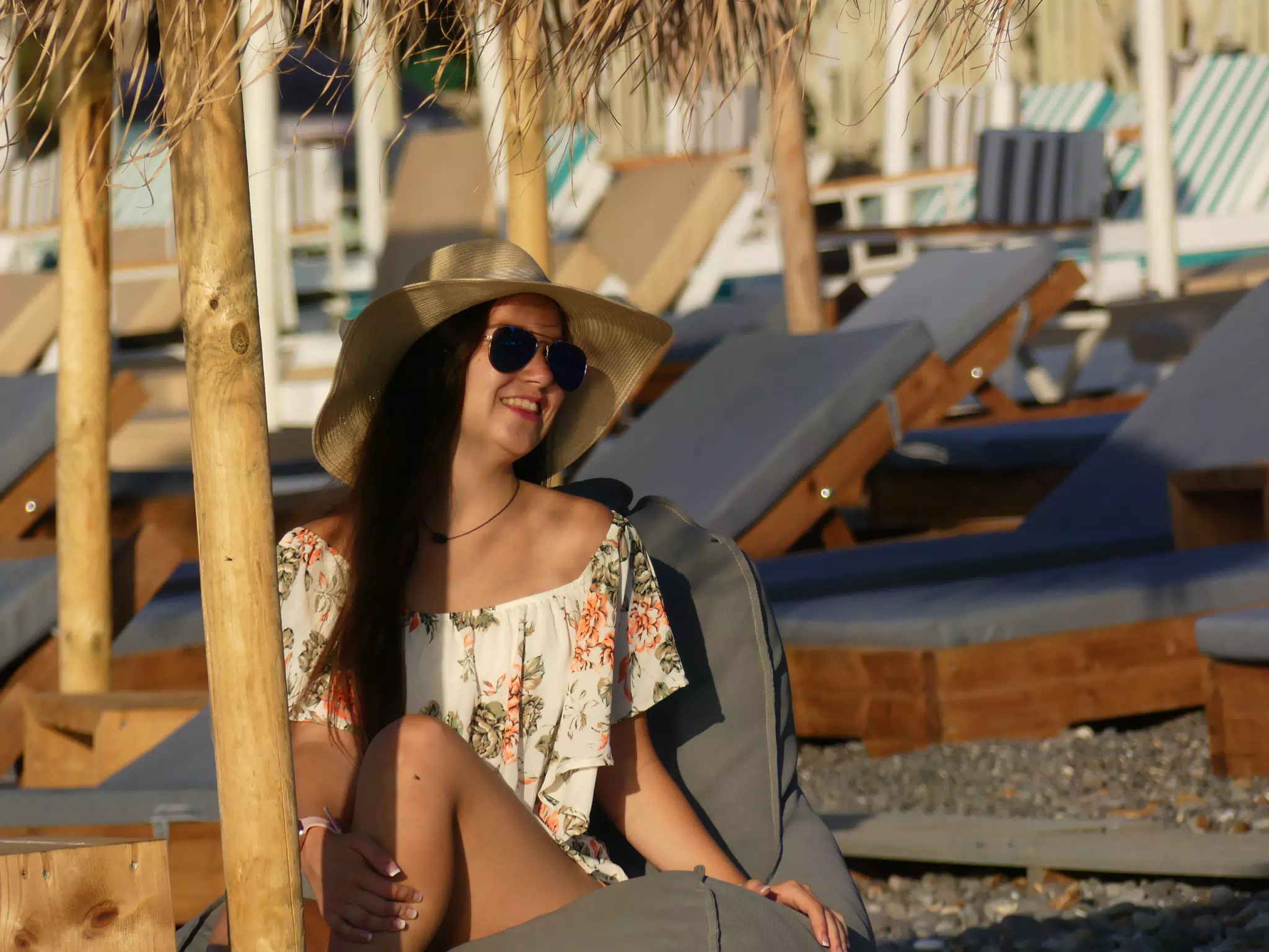 Girl on Kamari Beach Cushion
