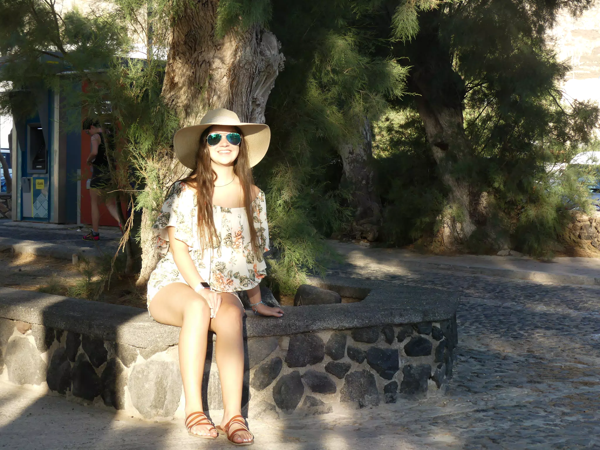 Teen Under Tree on Santorini
