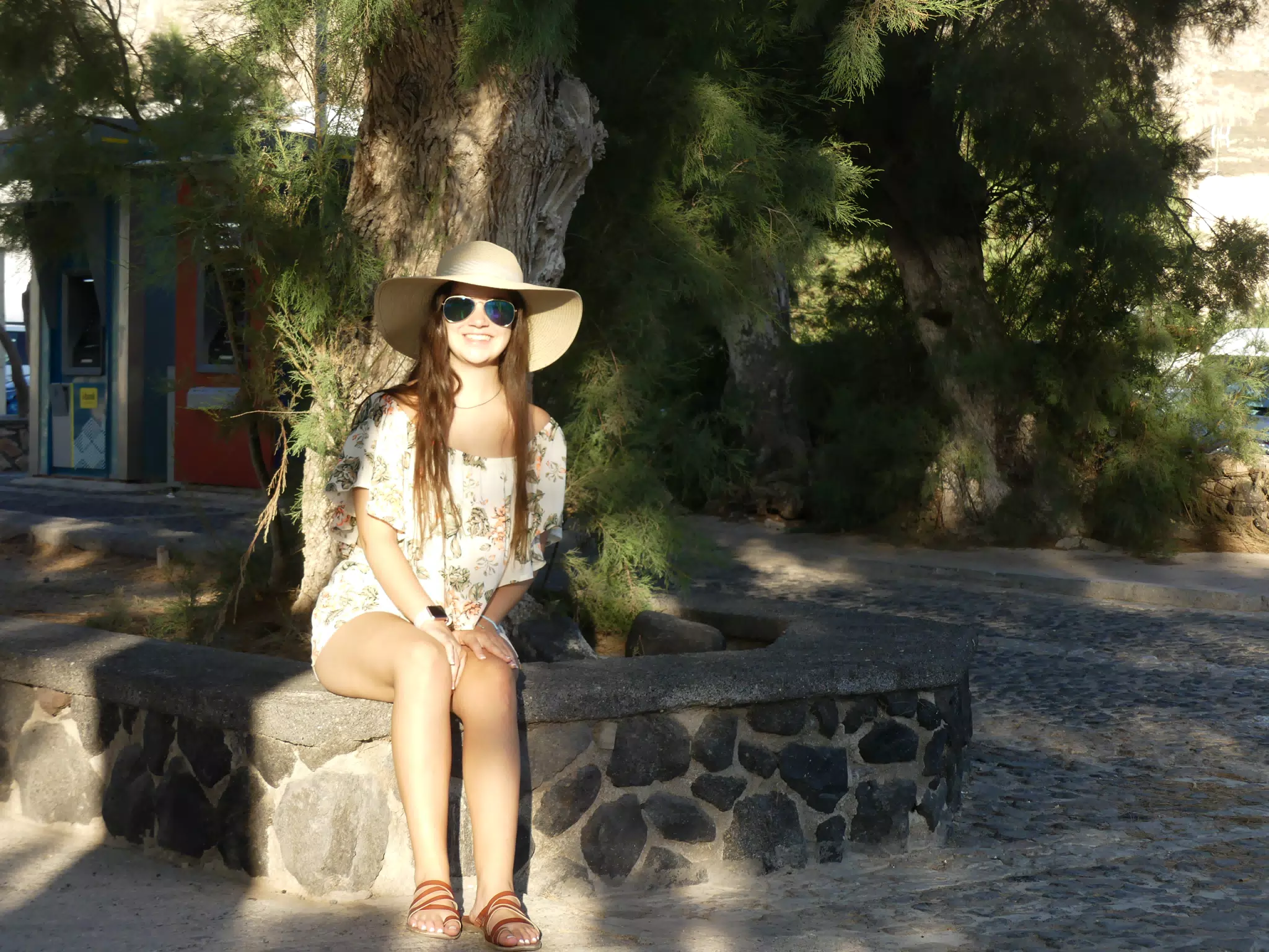 Girl Under Tree on Santorini