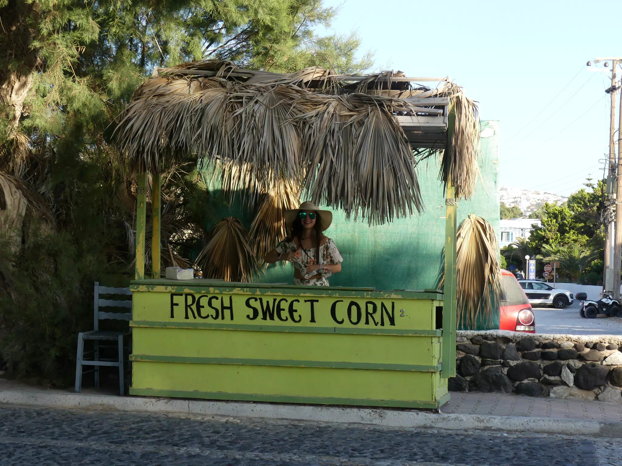 Emily Selling Corn on Santorini