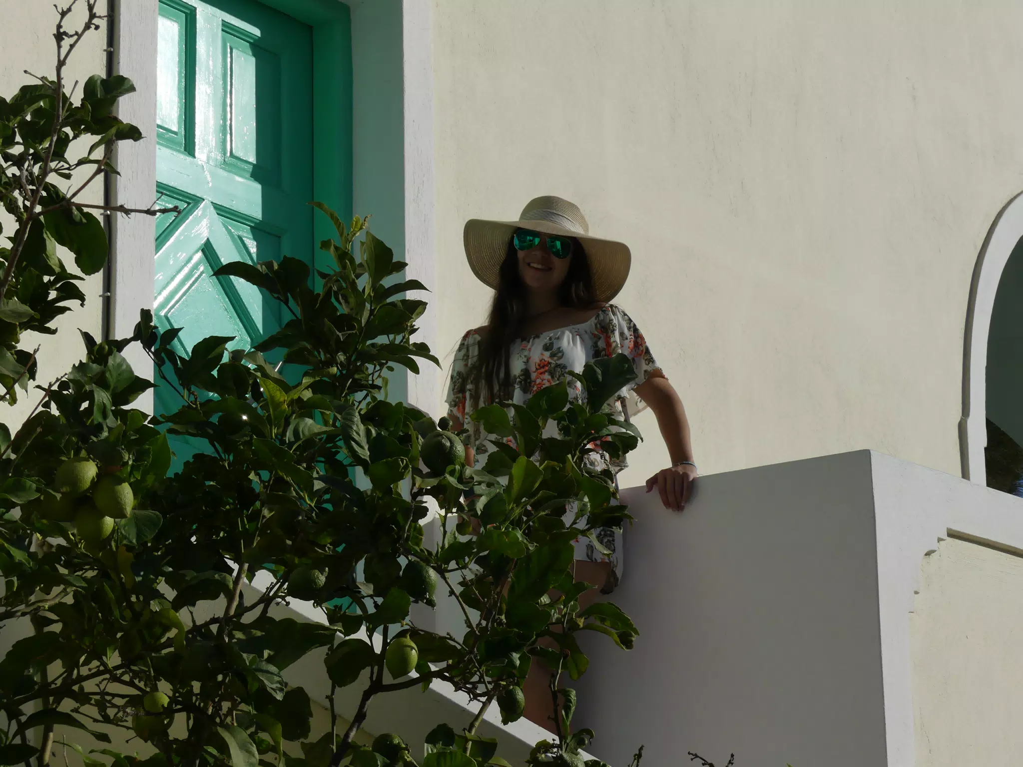 Emily at Our Apartment on Santorini