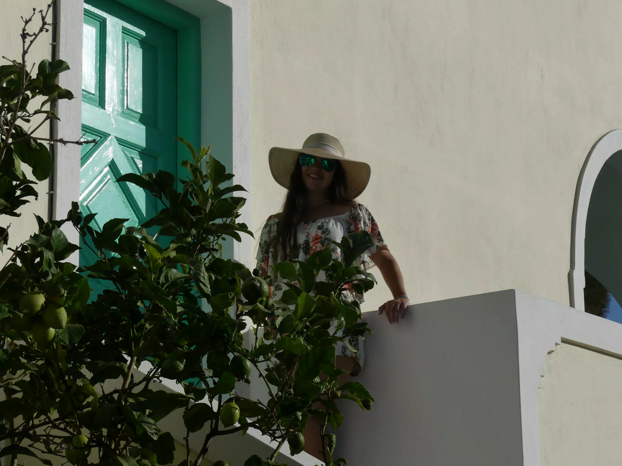 Emily at Our Apartment on Santorini
