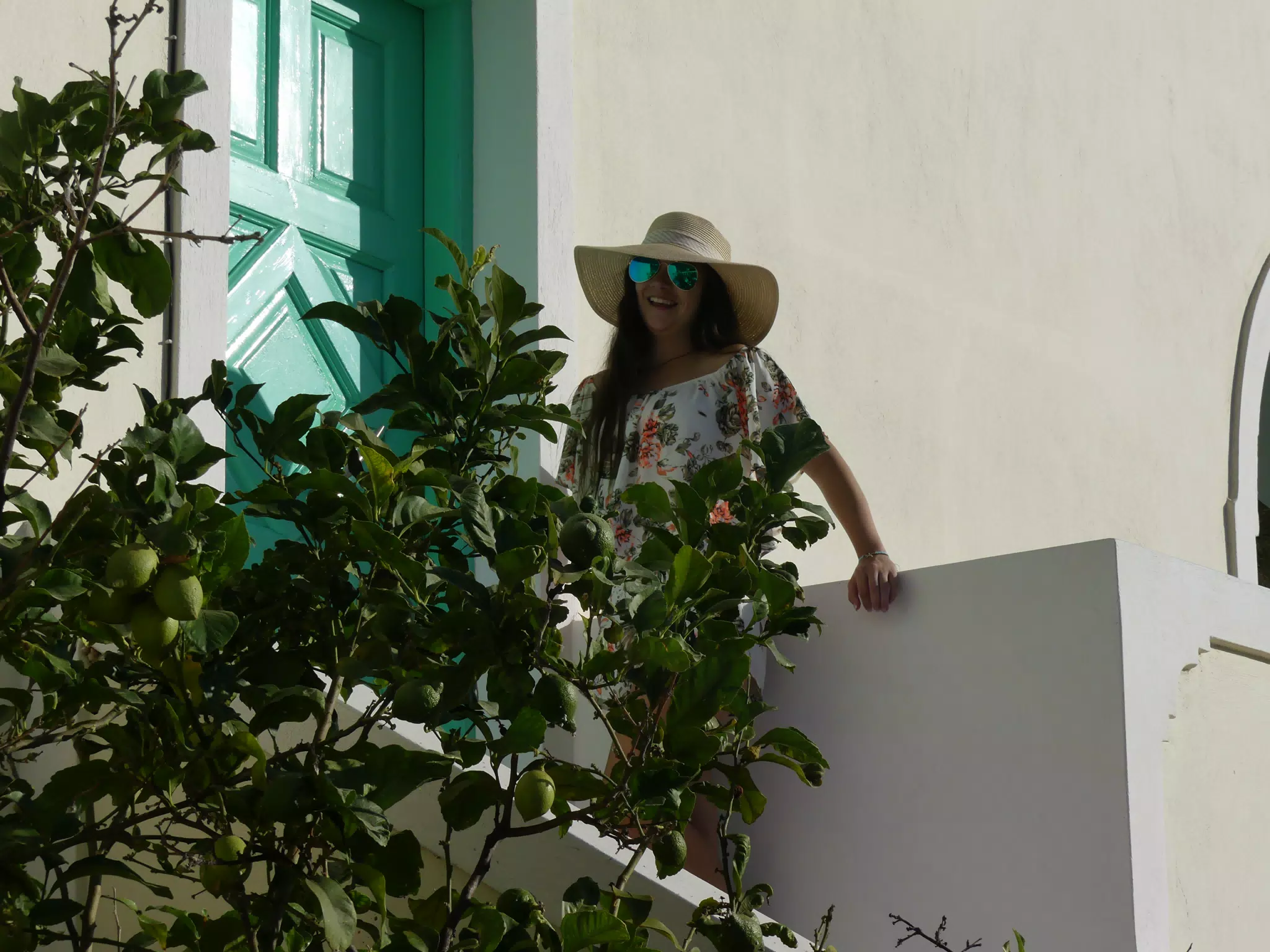 Emily at Our Apartment on Santorini