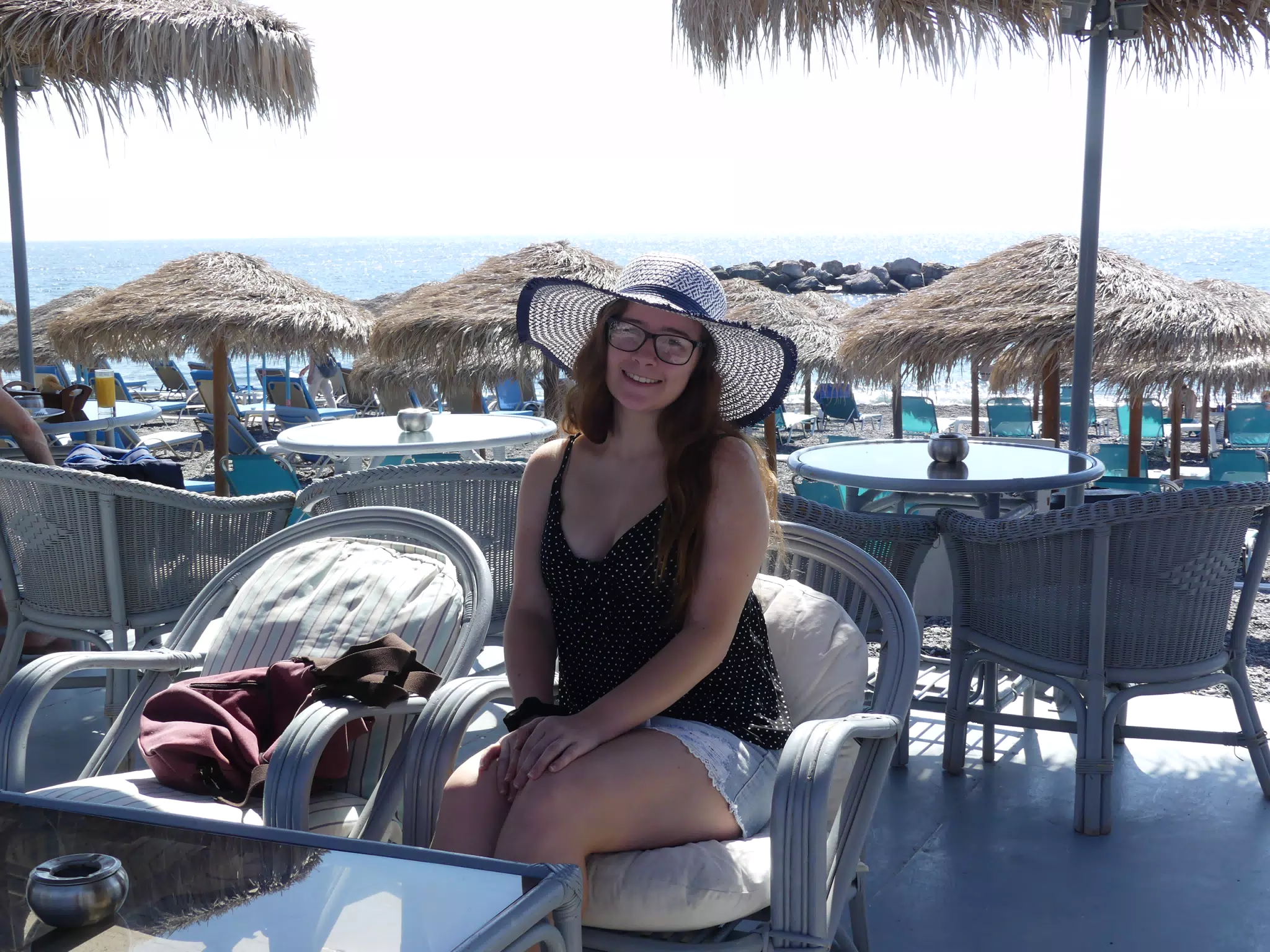 Madeline in Hat on Kamari Beach