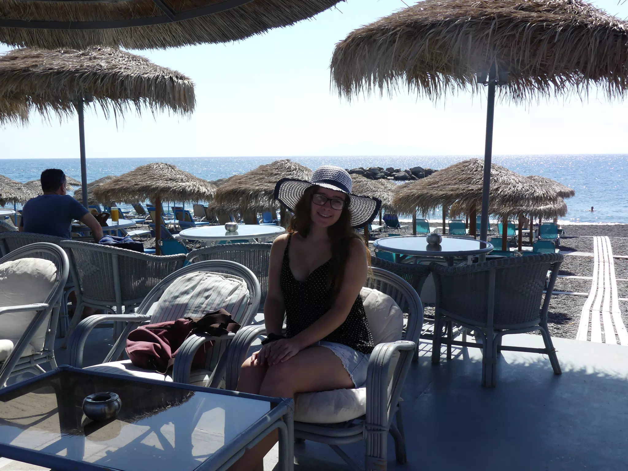 Madeline with Hat on Beach in Kamari
