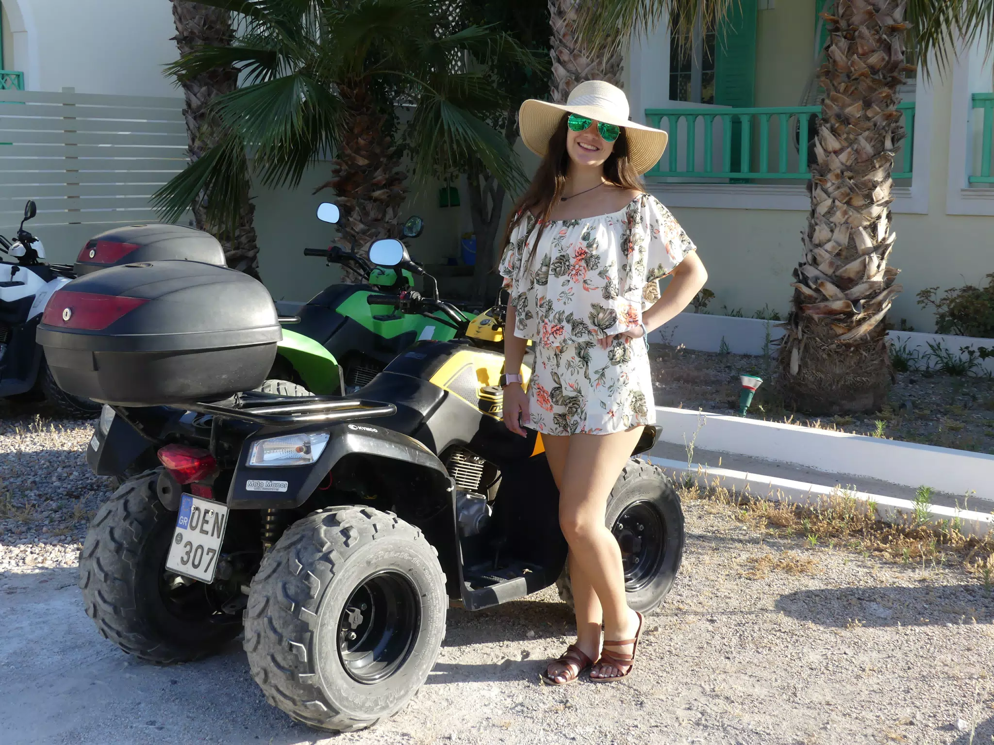 Emily with ATV on Santorini