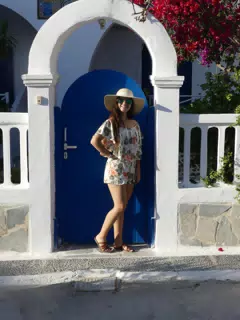 Emily in Front of Blue Door in Kamari