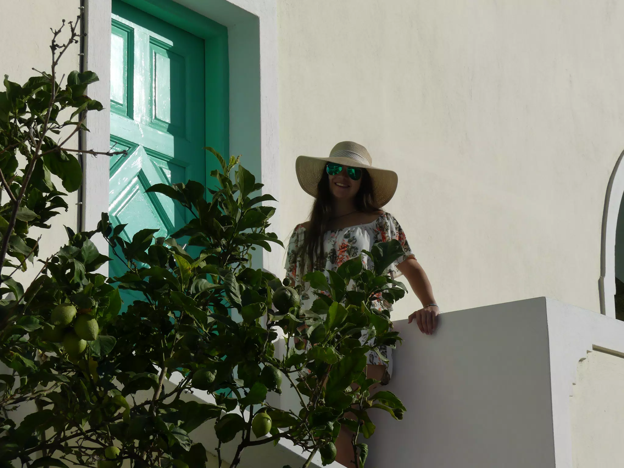 Emily at Our Apartment on Santorini