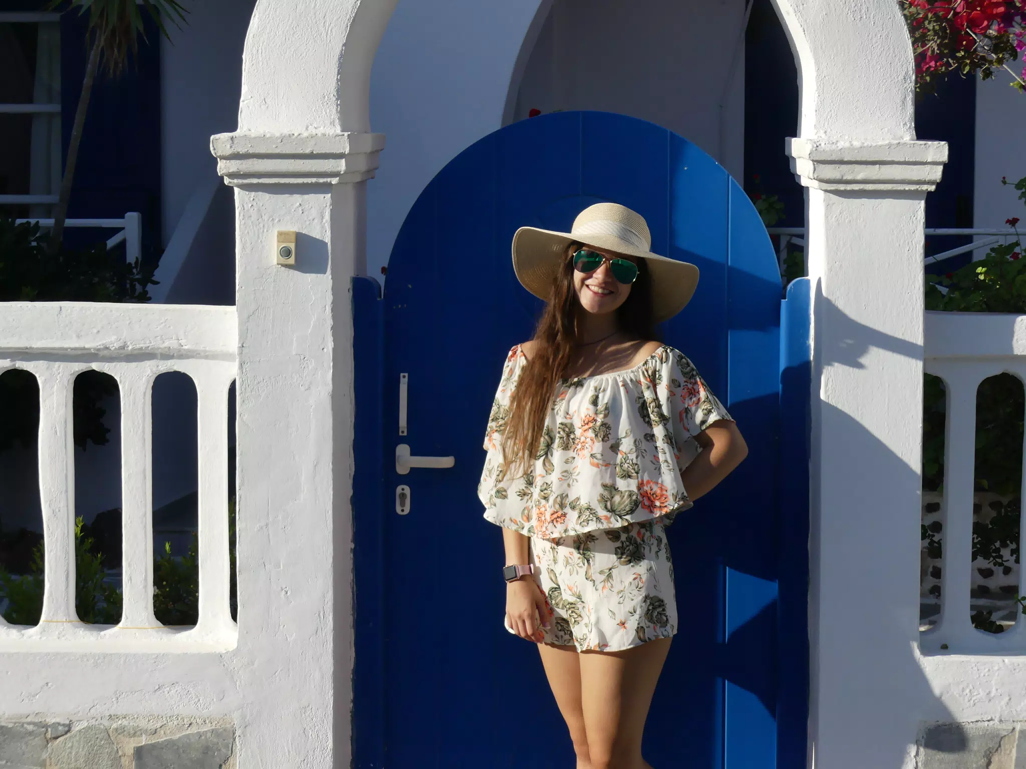 Teen Girl in Front of Blue Door, Kamari, Santorini