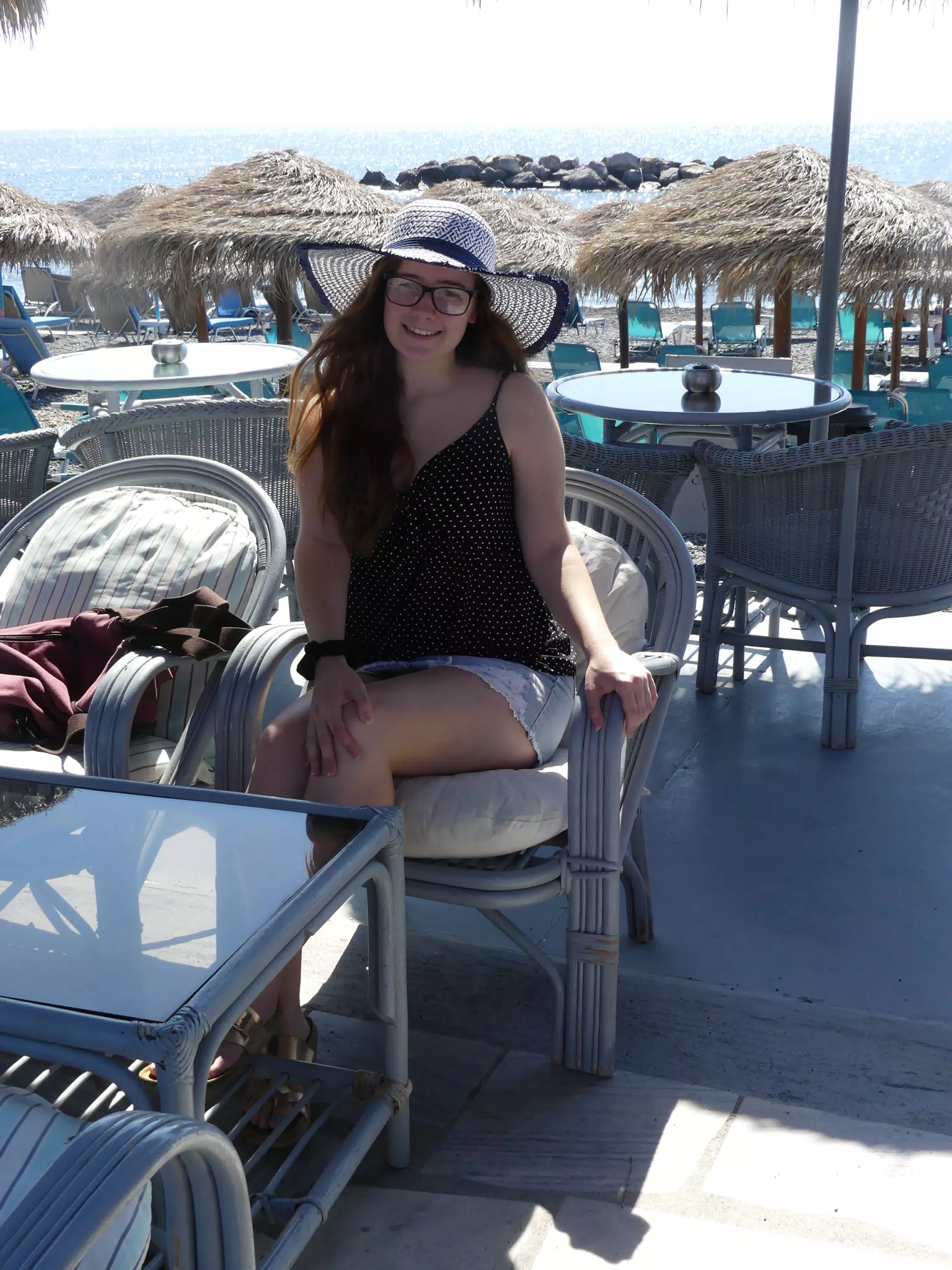 Girl in Hat on Santonrini Beach