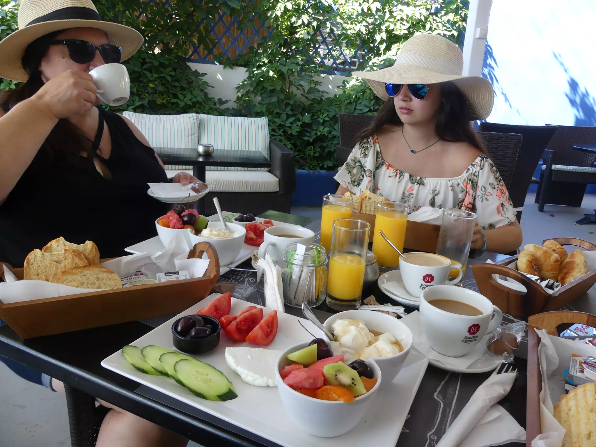 Dominica and Emily Having Breakfast in Kamari