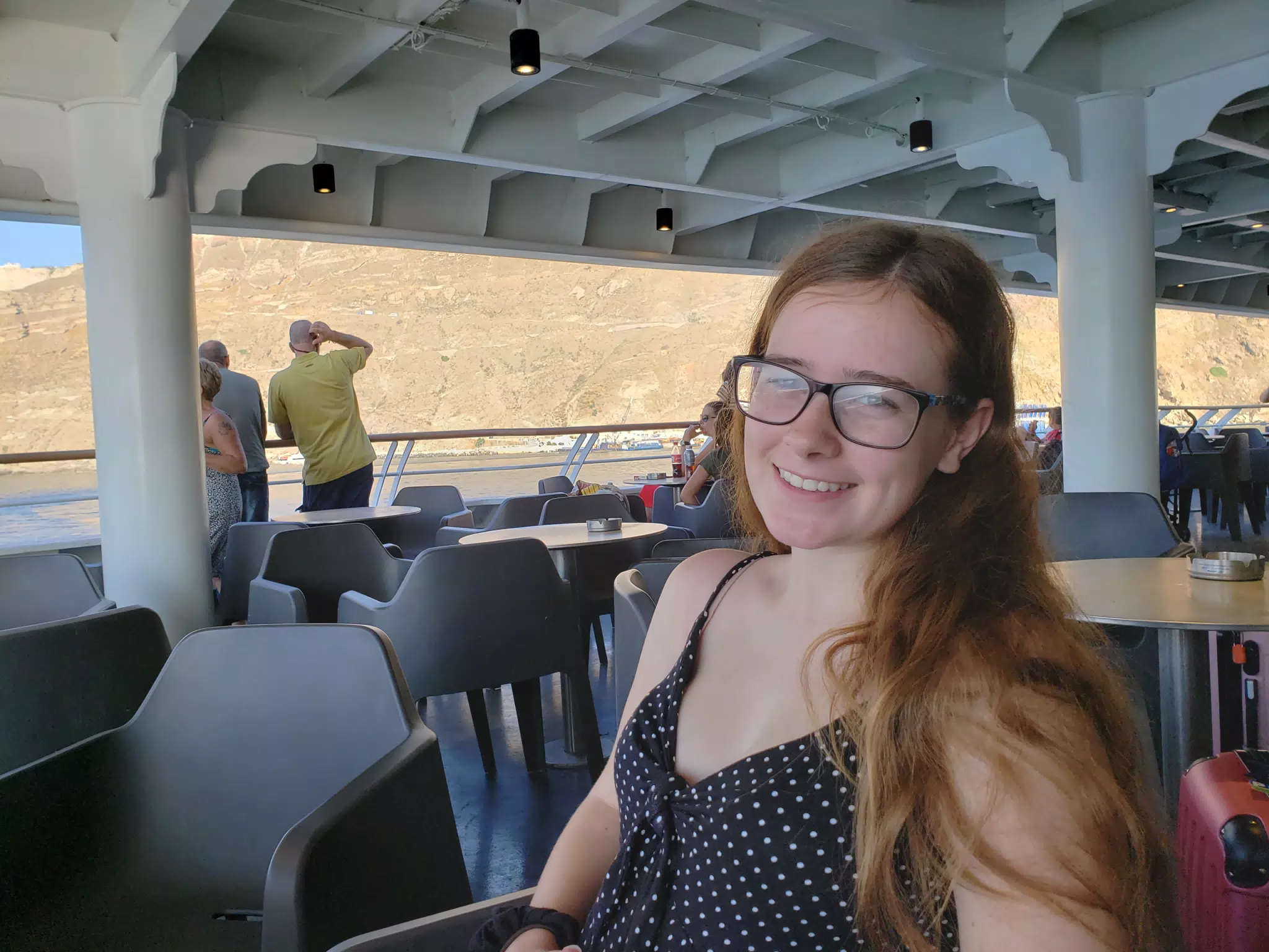 Madeline Riding the Ferry from Santorini