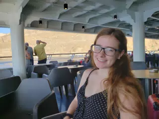 Madeline Riding the Ferry from Santorini