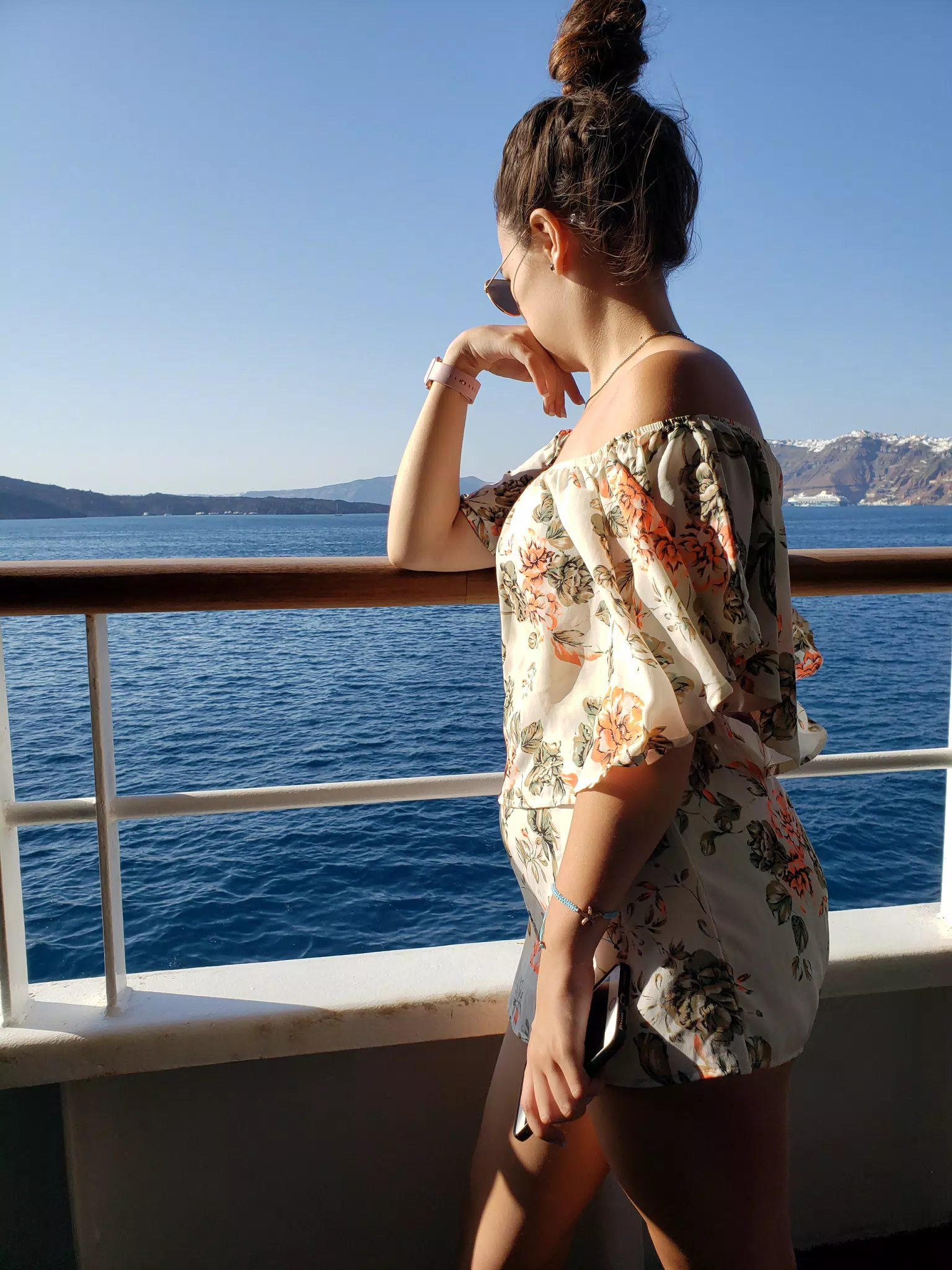 Emily Pondering Life on the Ship's Railing