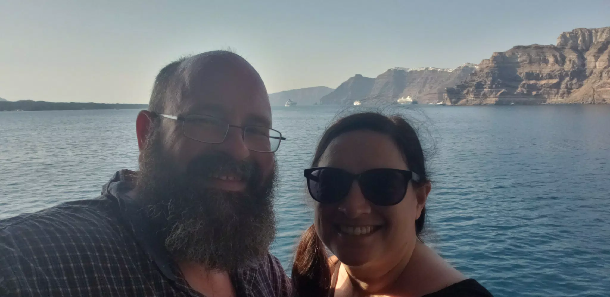 Scott and Dominica on Ferry at Santorini