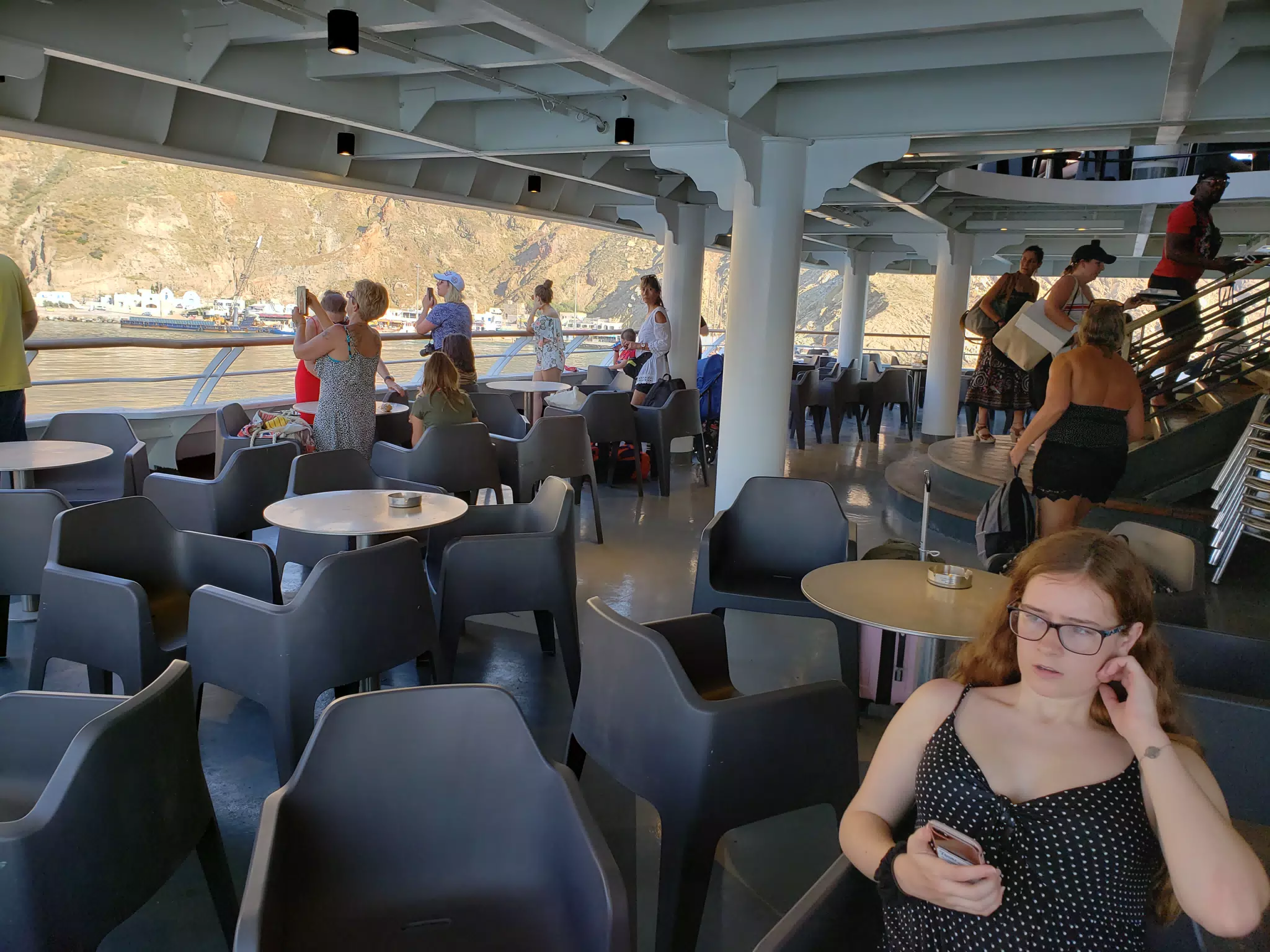 Madeline Riding Ferry from Santorini