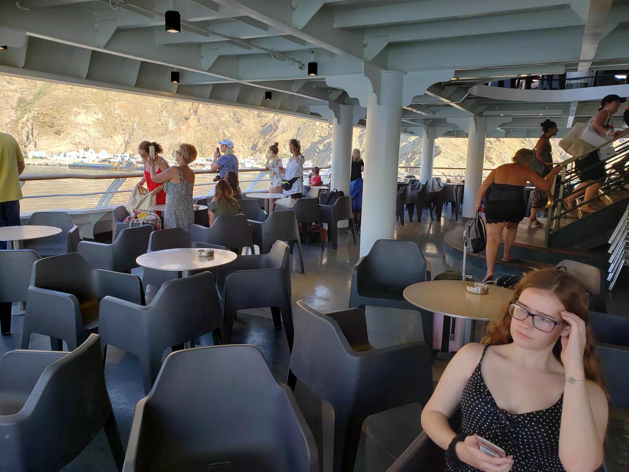 Madeline Riding Ferry from Santorini