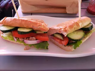 Sandwich on Santorini While We Await the Ferry