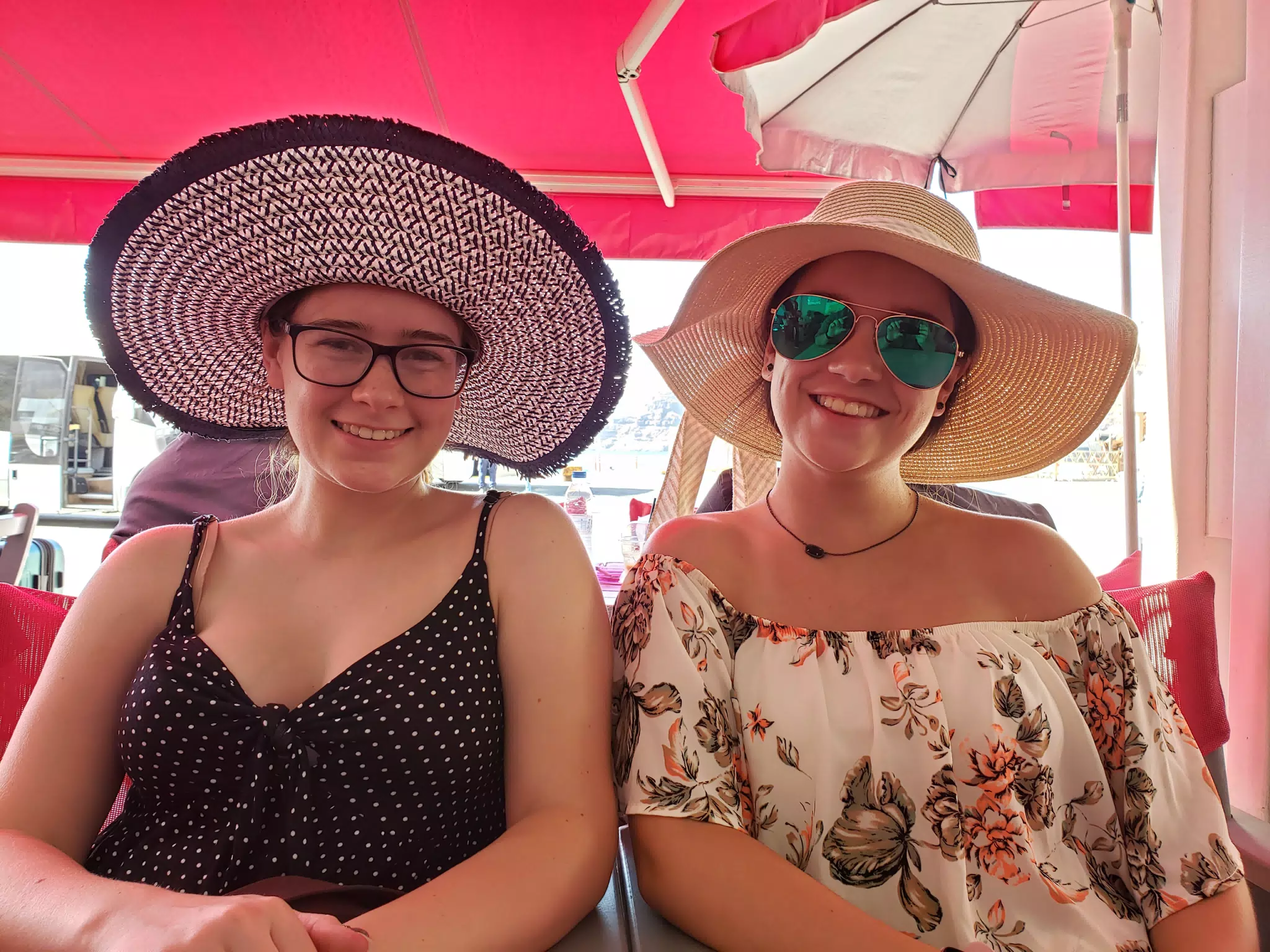 Madeline & Emily Waiting for the Ferry on Santorini