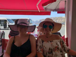 Madeline & Emily at Lunch on Santorini