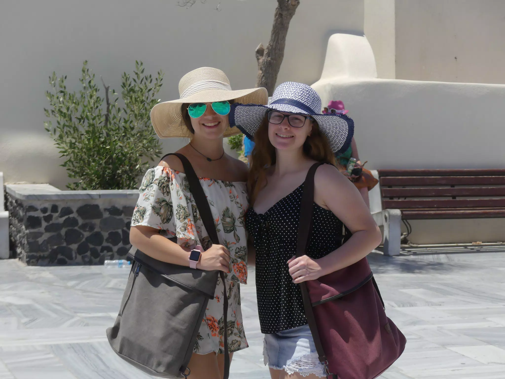 Emily & Madeline in Square in Oia, Santorini