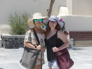 Emily & Madeline in Square in Oia, Santorini