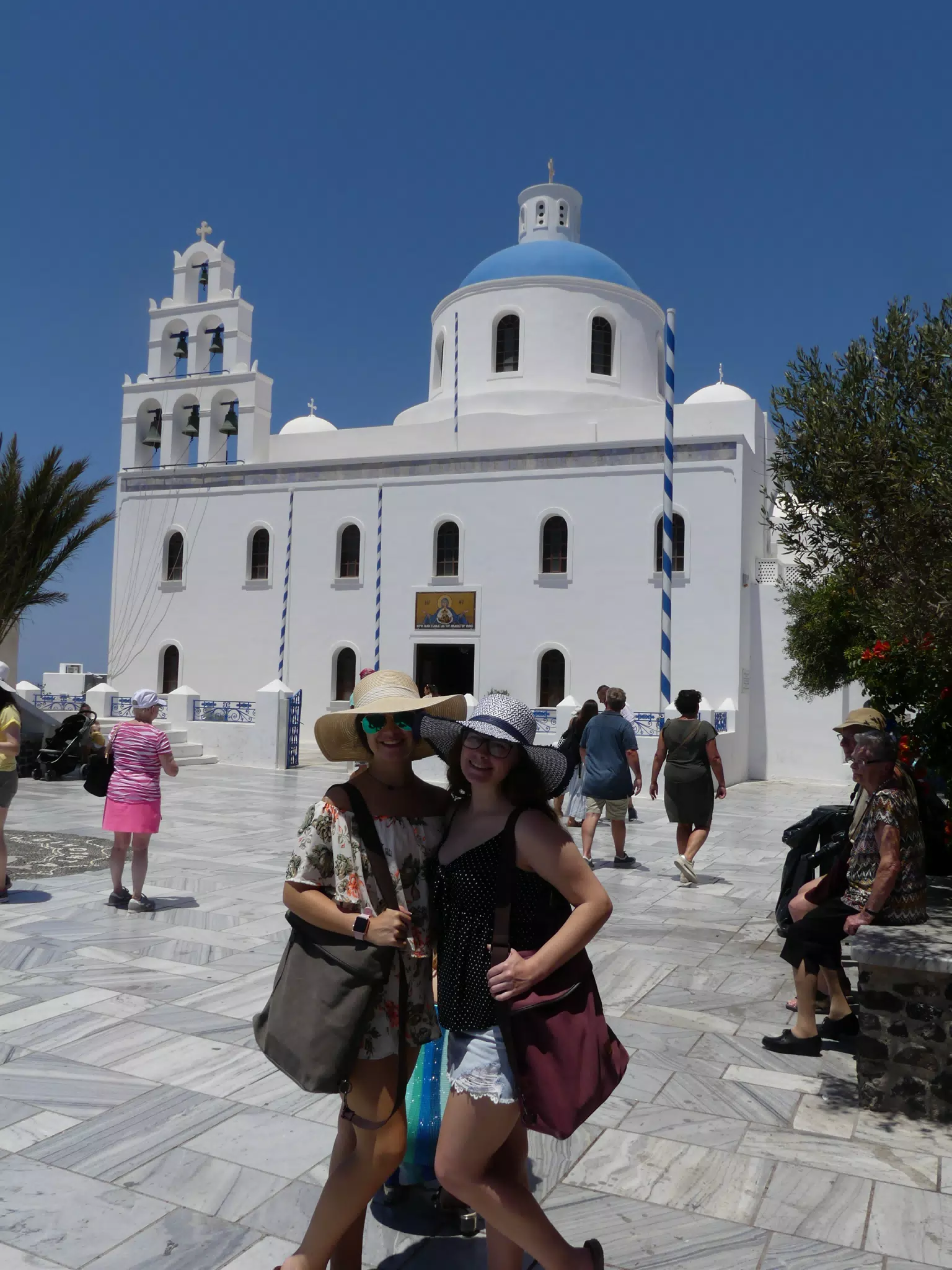 Emily & Madeline in Square in Oia, Santorini