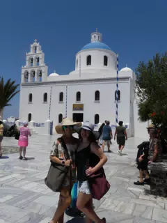 Emily & Madeline in Square in Oia, Santorini